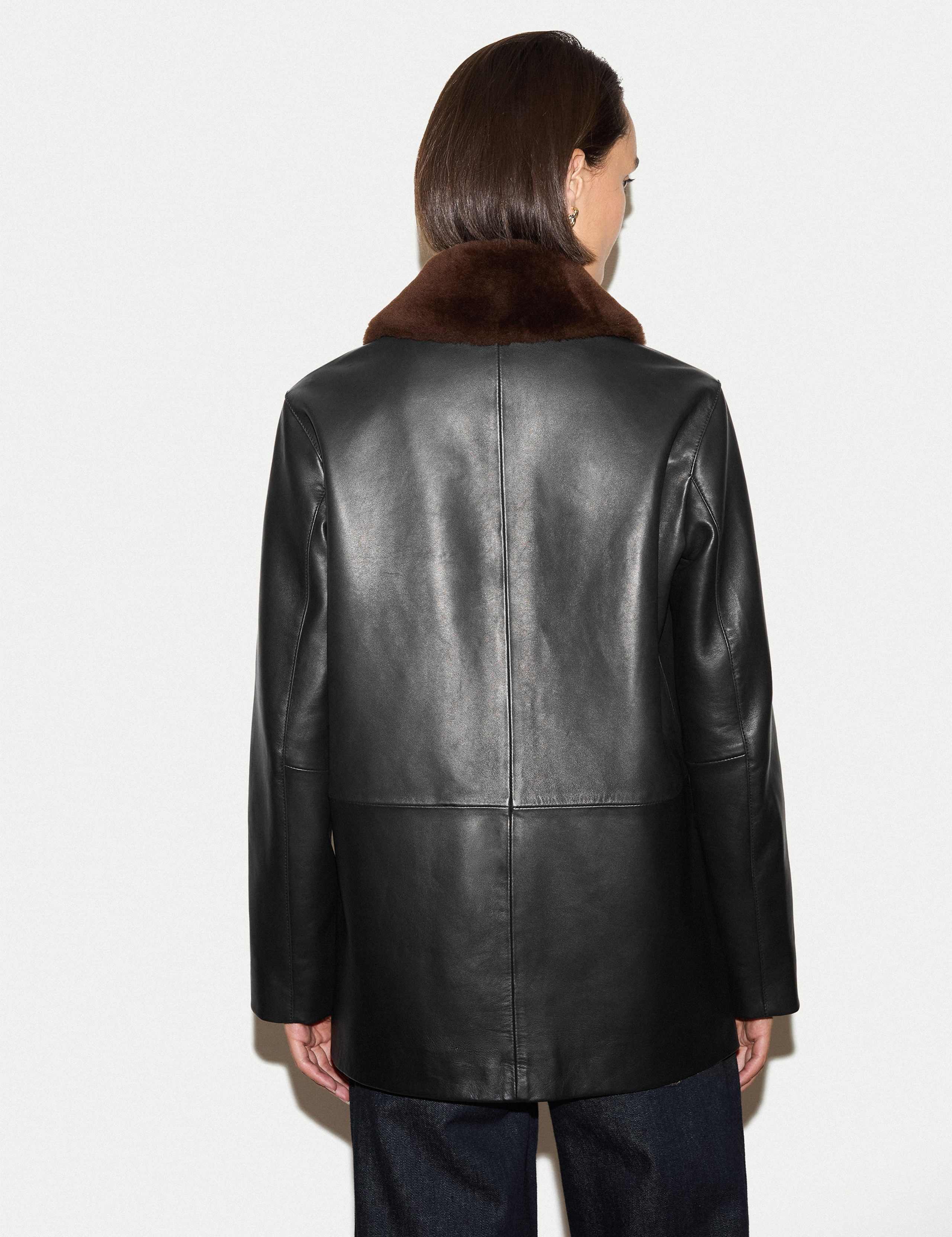 Leather Shearling Trim Aviator Jacket 3 of 6