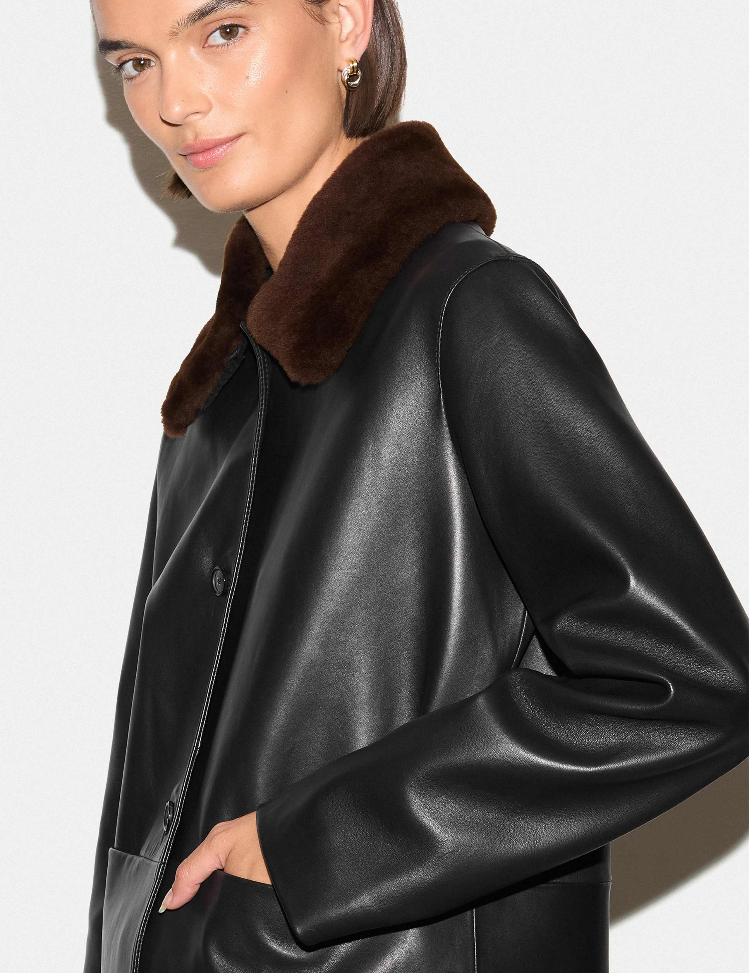 Leather Shearling Trim Aviator Jacket 6 of 6