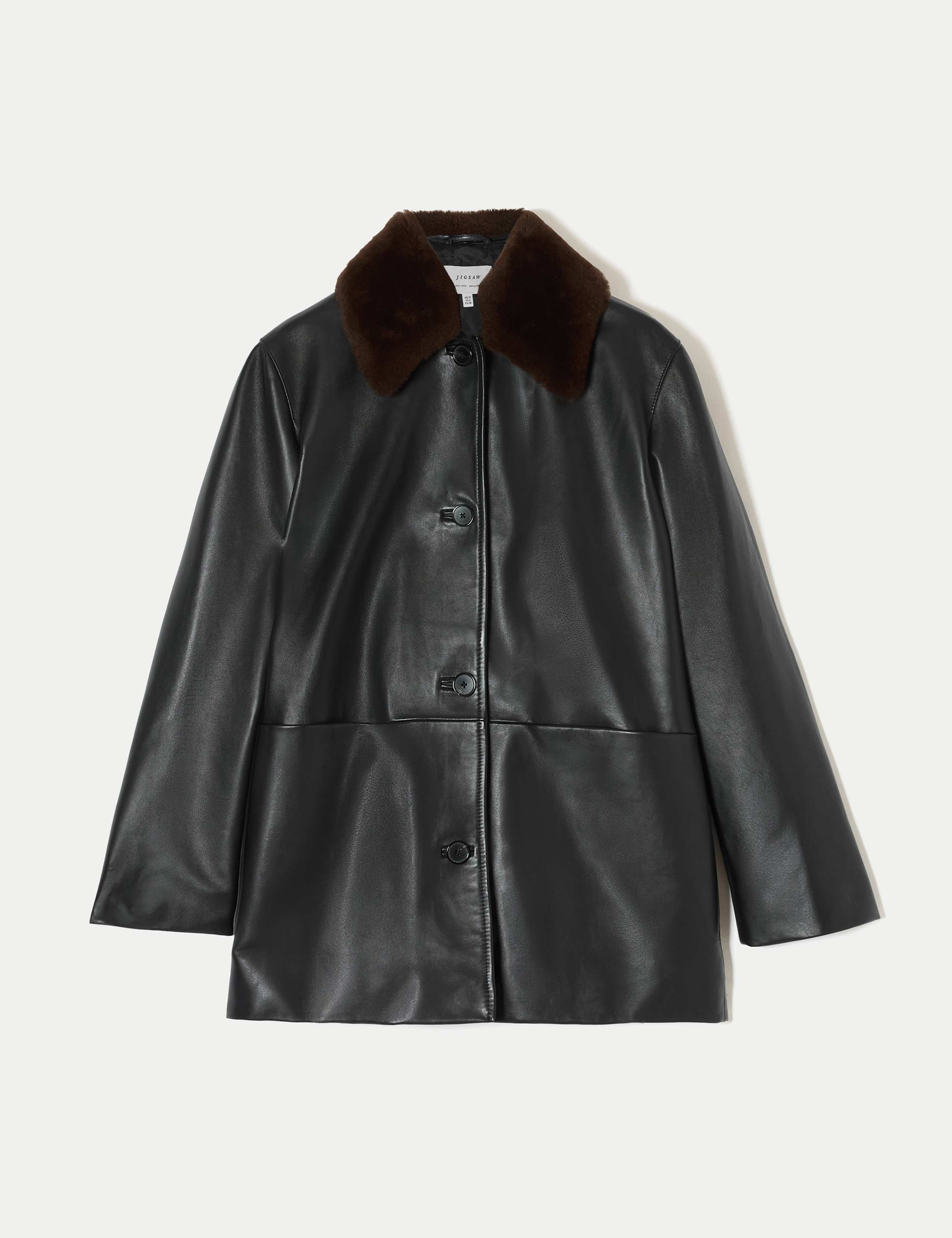 Leather Shearling Trim Aviator Jacket 2 of 6