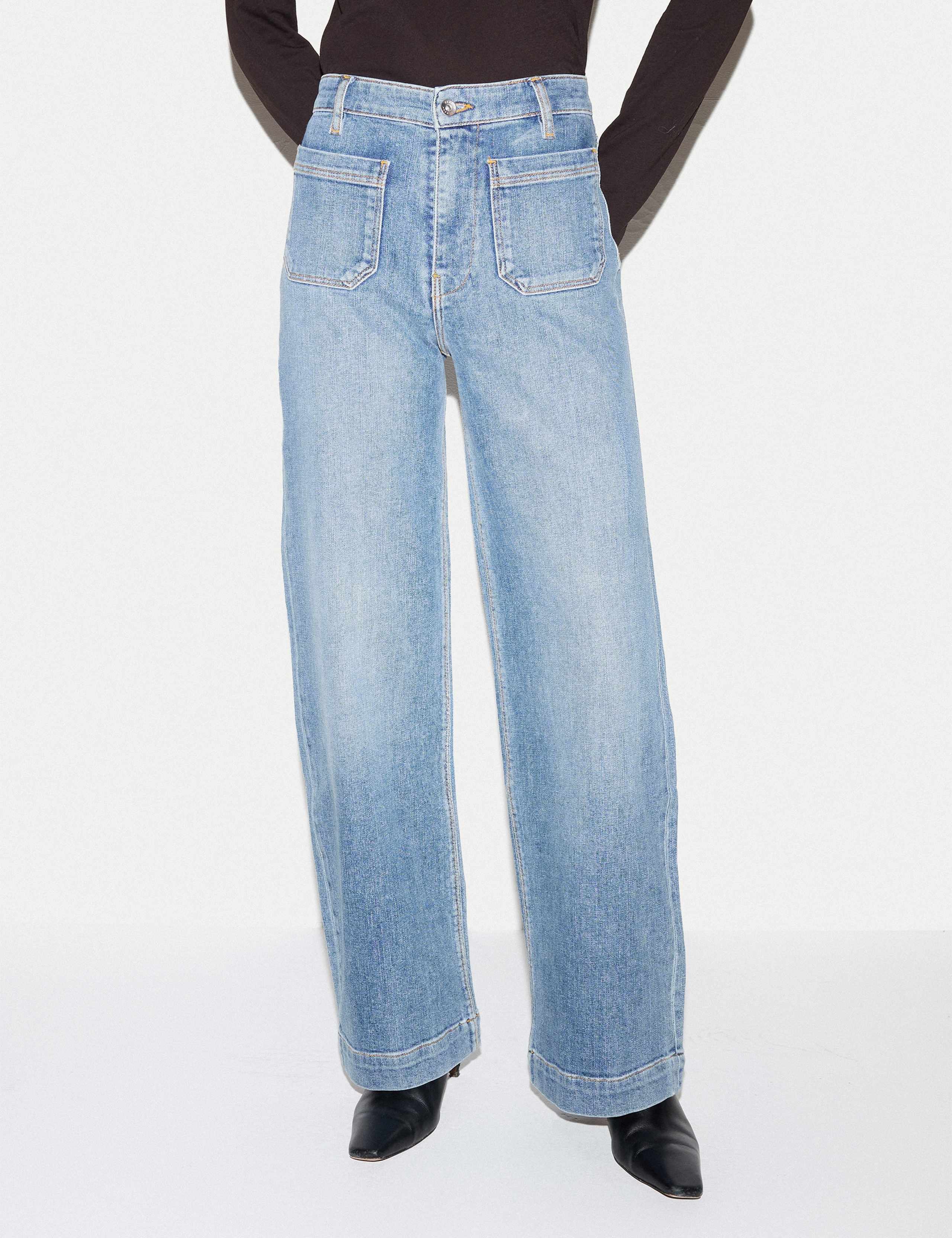 Cotton Rich High Waisted Patch Pocket Wide Leg Jeans 1 of 5