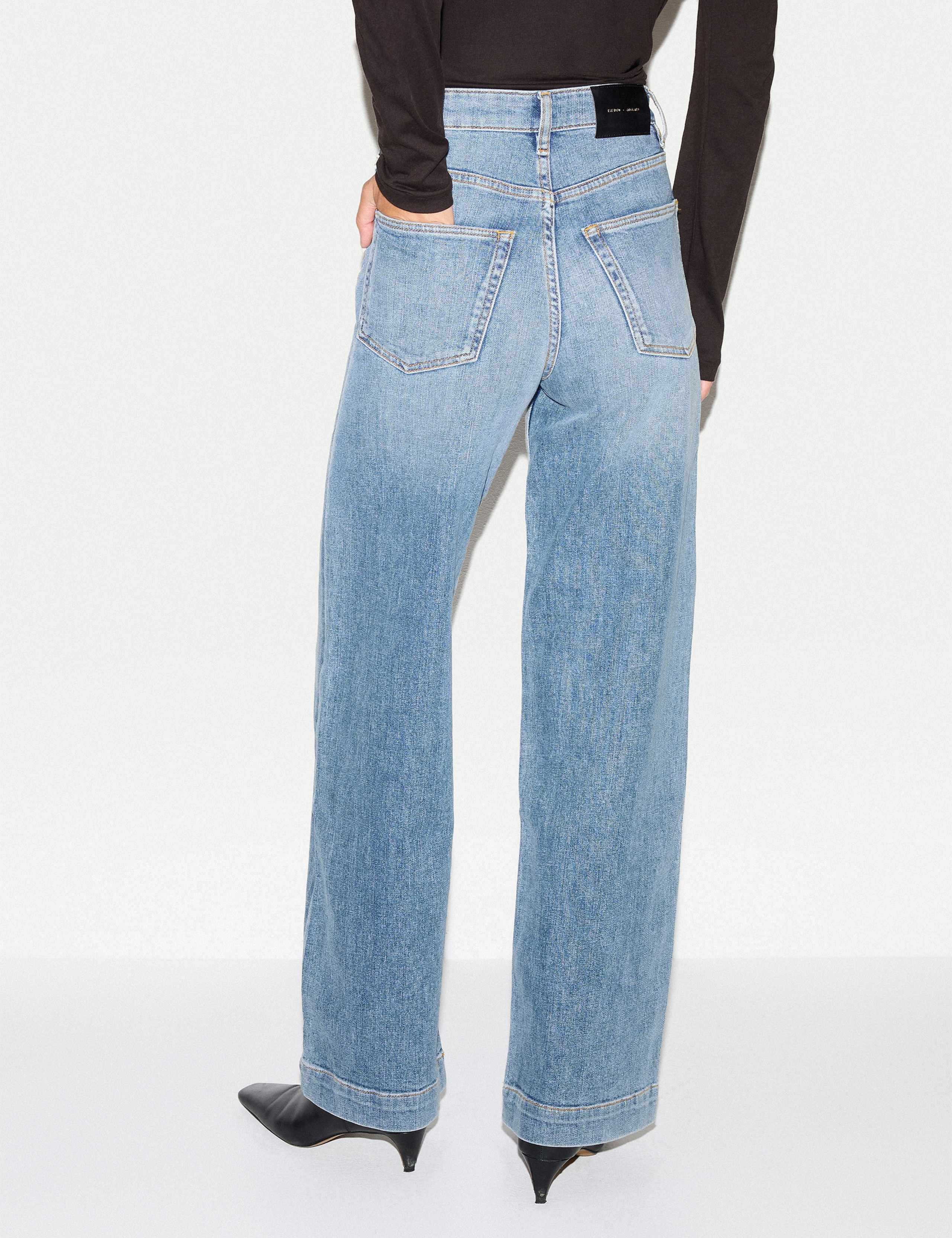 Cotton Rich High Waisted Patch Pocket Wide Leg Jeans 4 of 5