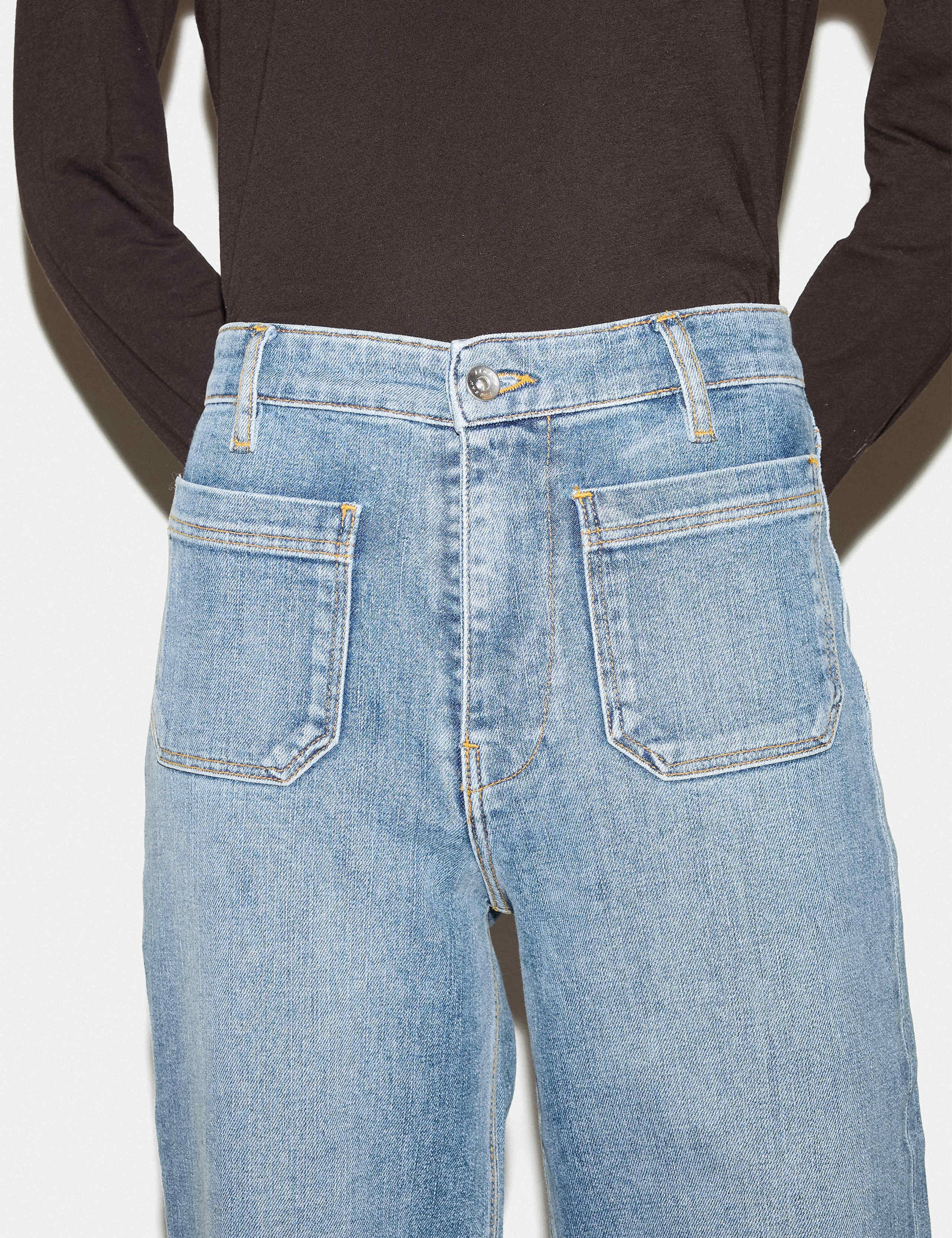 Cotton Rich High Waisted Patch Pocket Wide Leg Jeans 5 of 5