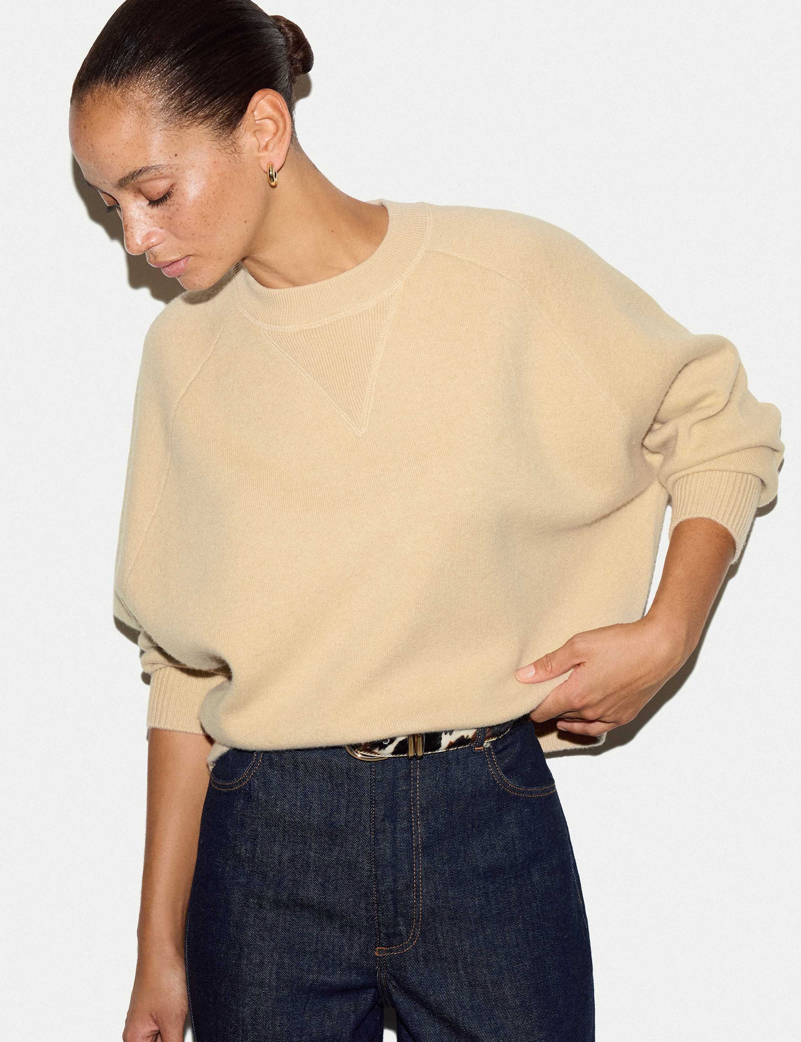 Wool Rich Round Neck Sweatshirt with Cashmere 3 of 5