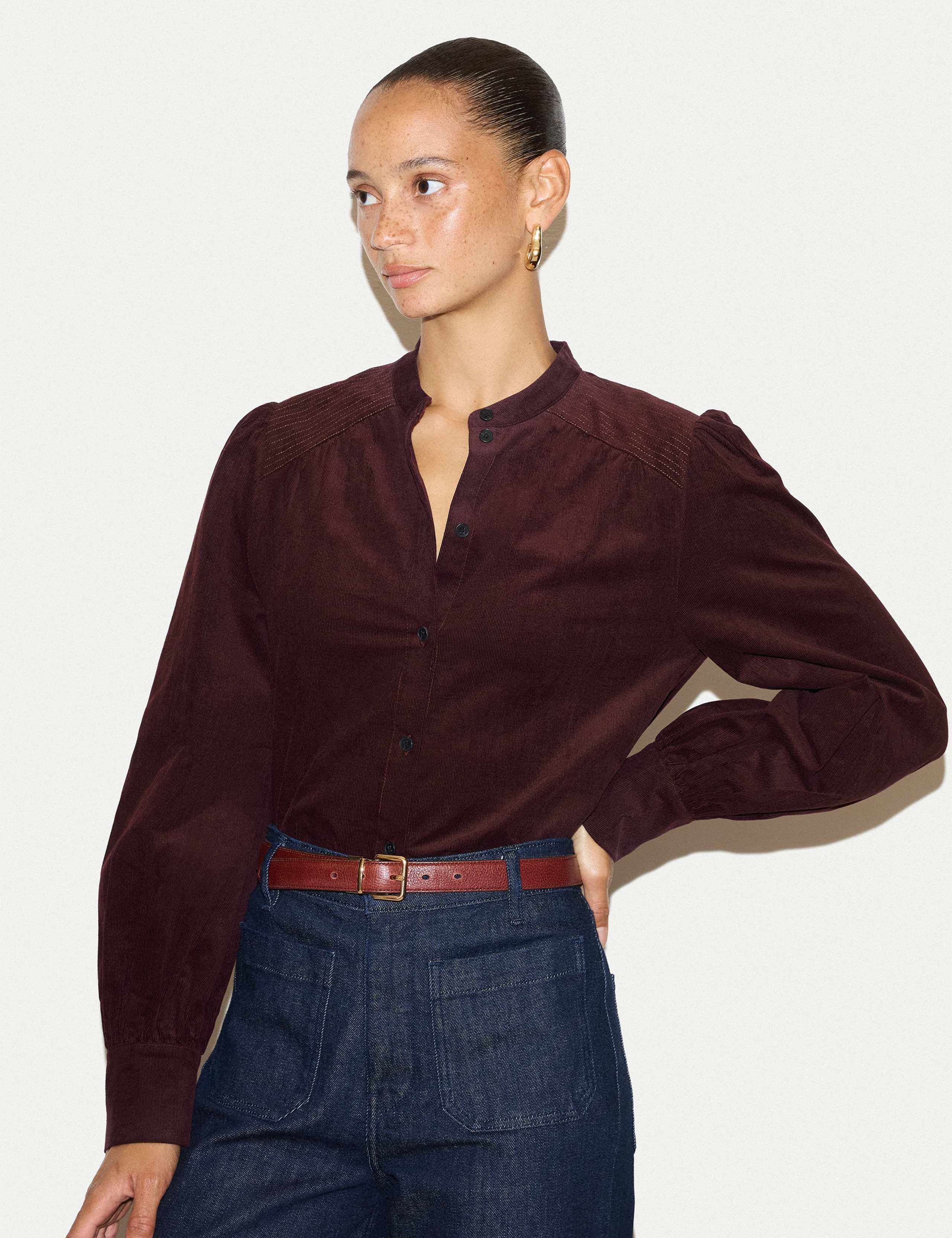 Cord Collared Blouson Sleeve Shirt 1 of 5