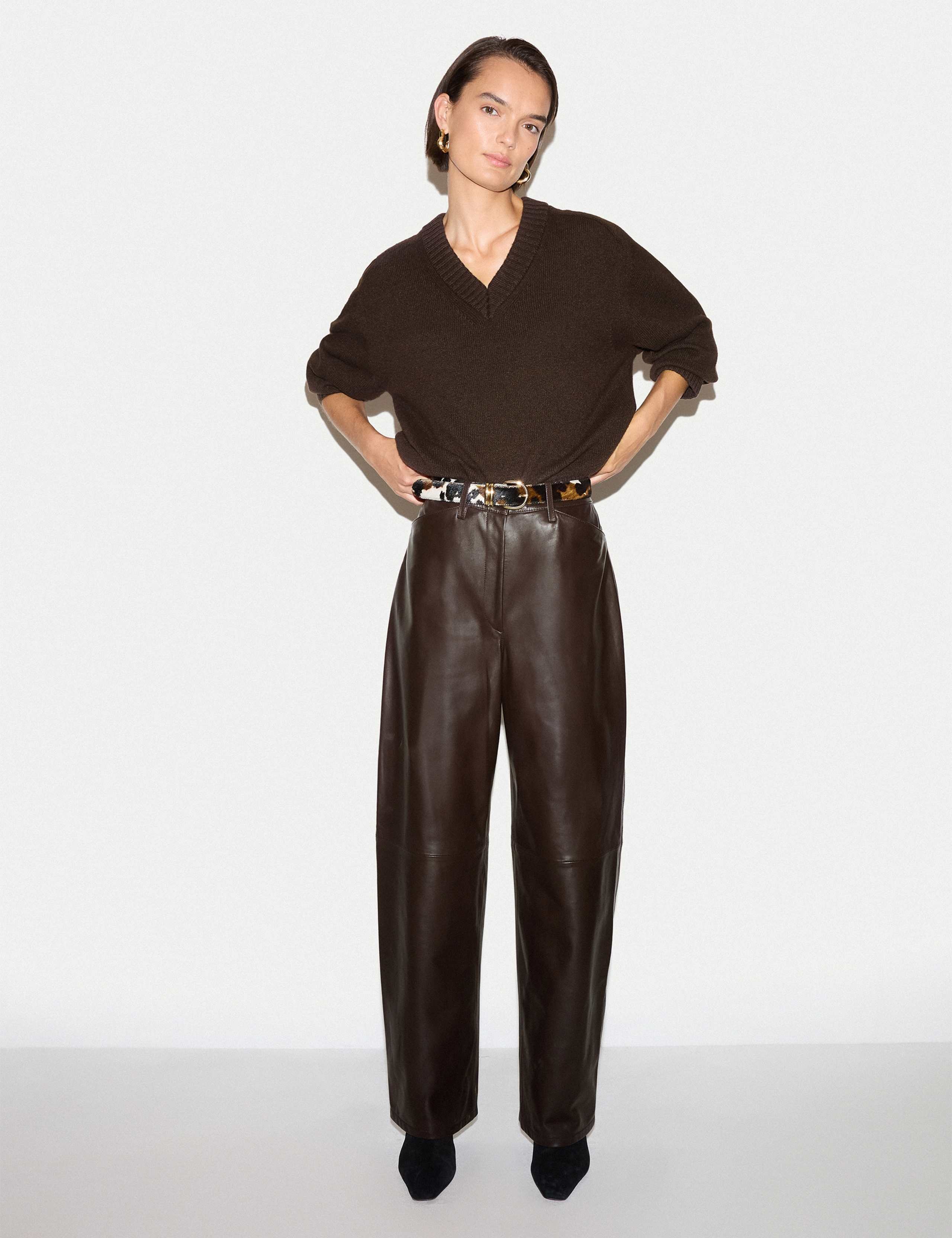 Leather High Waisted Barrel Leg Trousers 6 of 6