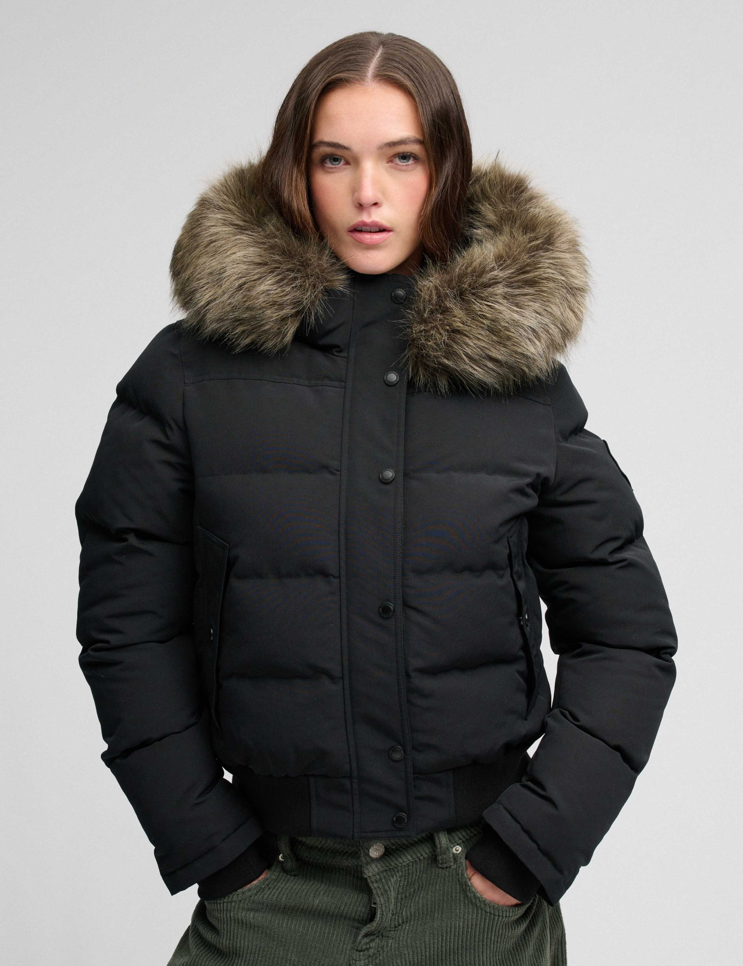 Padded Hooded Faux Fur Trim Bomber Jacket 4 of 7