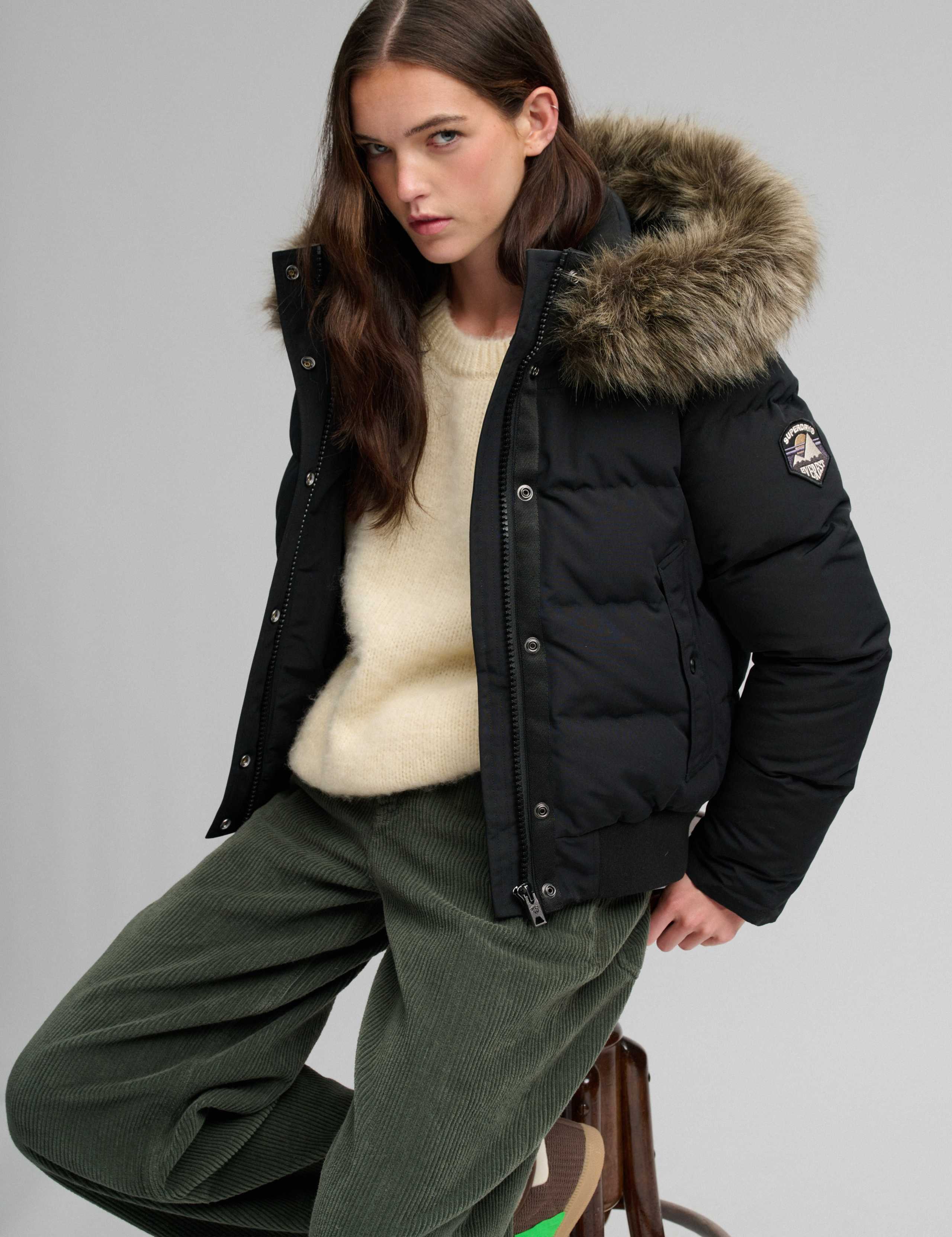 Padded Hooded Faux Fur Trim Bomber Jacket 5 of 7