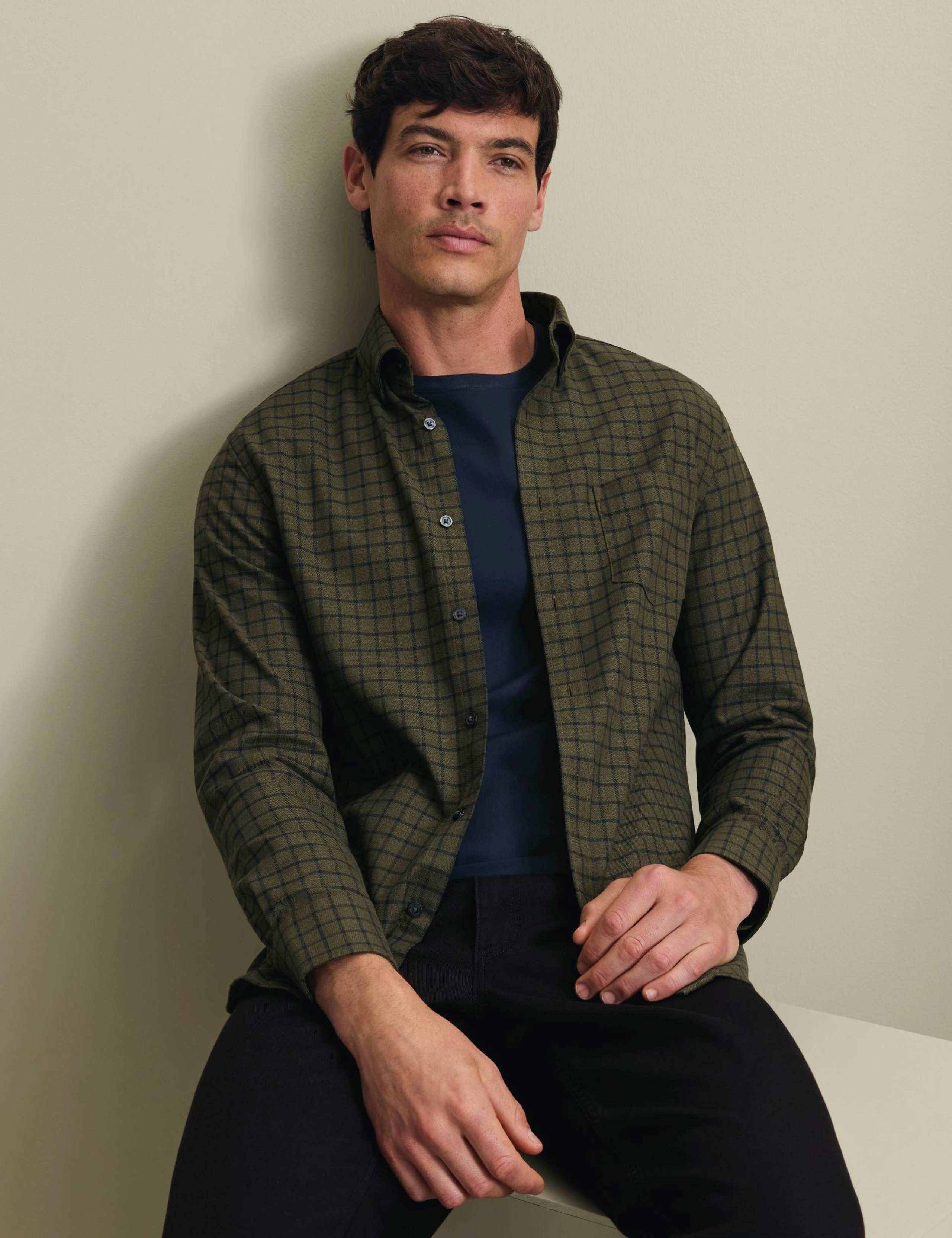 Regular Fit Non Iron Pure Cotton Check Twill Shirt 1 of 6
