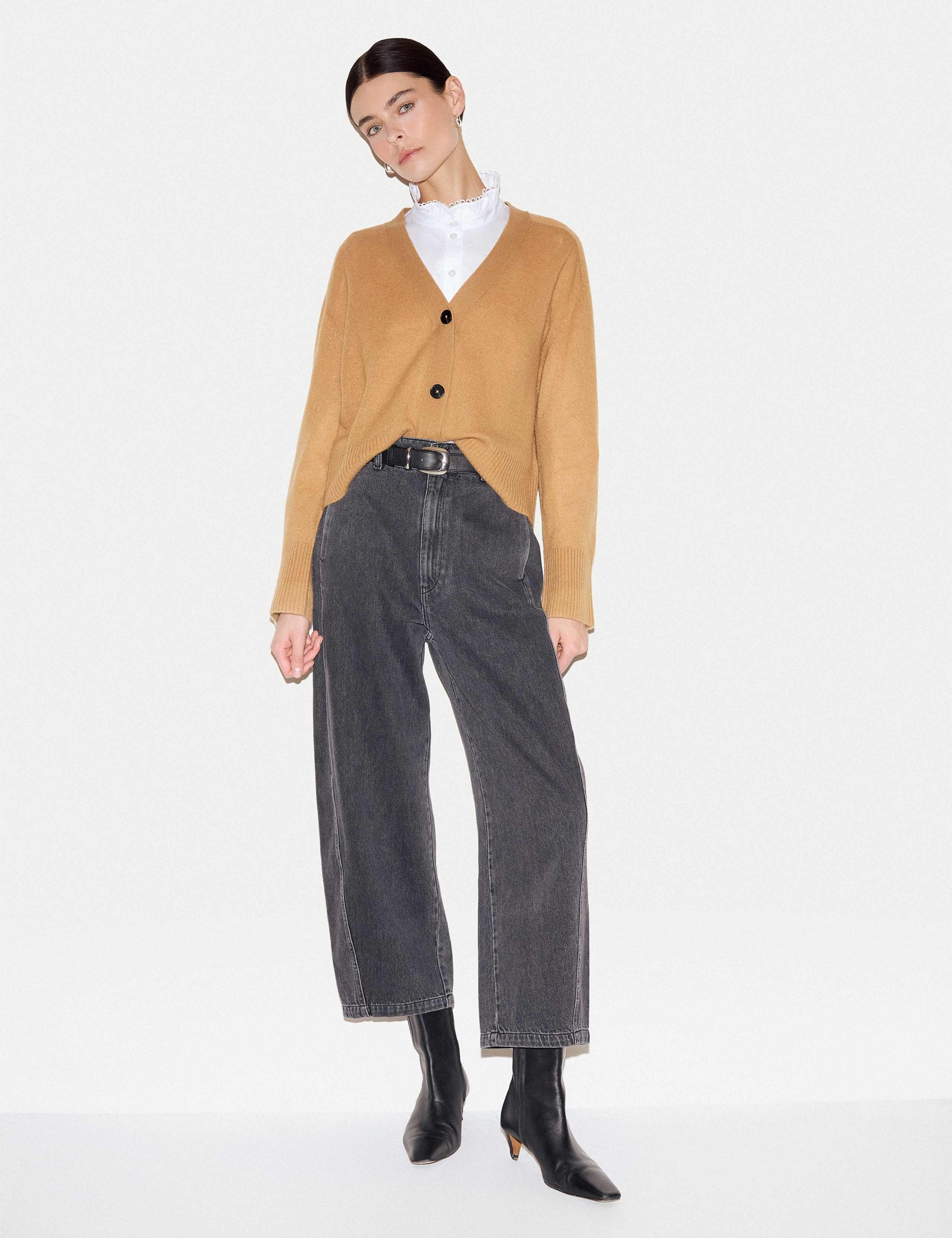 Merino Wool Rich V Neck Relaxed Cardigan with Cashmere 3 of 4