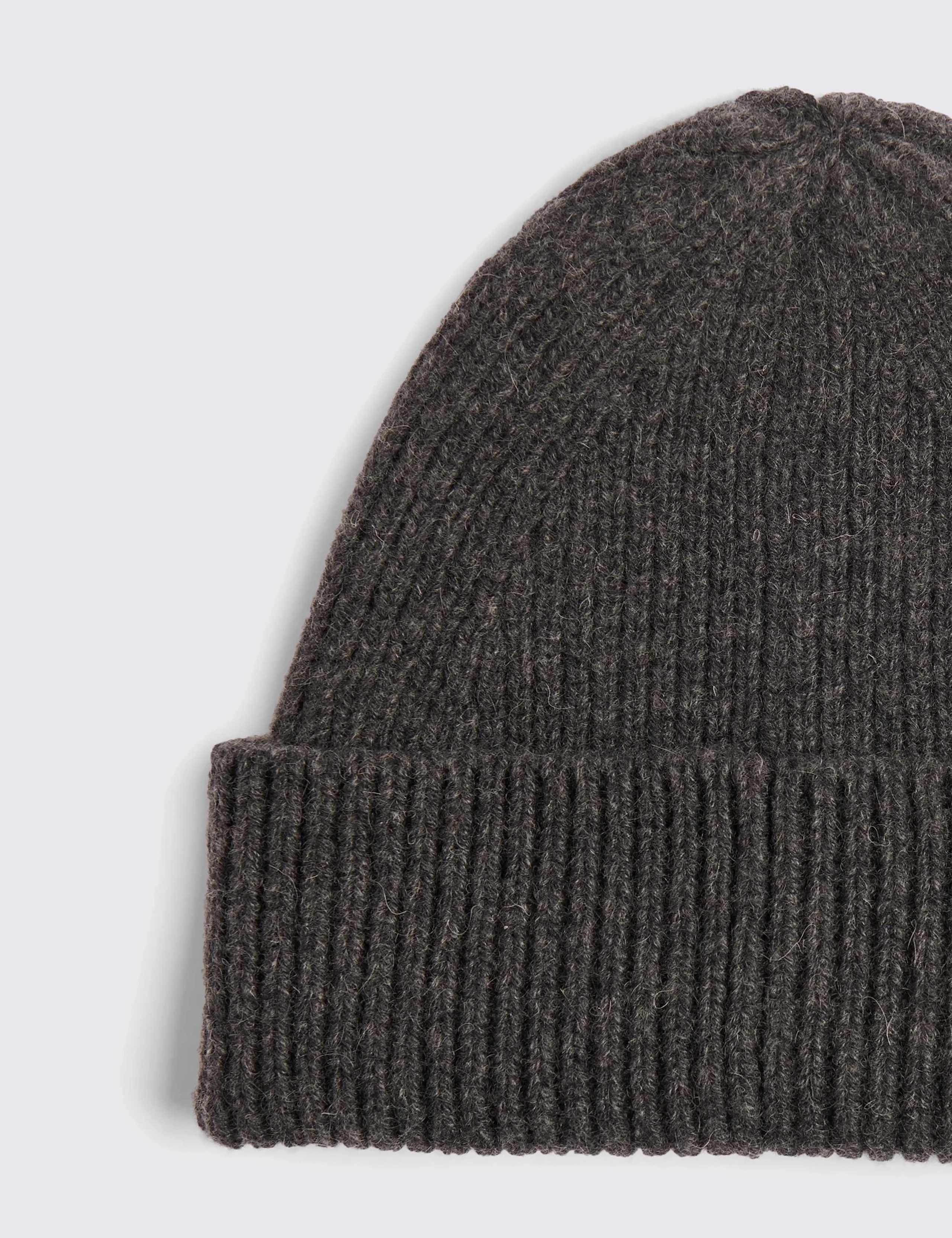 Lambswool Rich Ribbed Beanie with Cashmere 2 of 2
