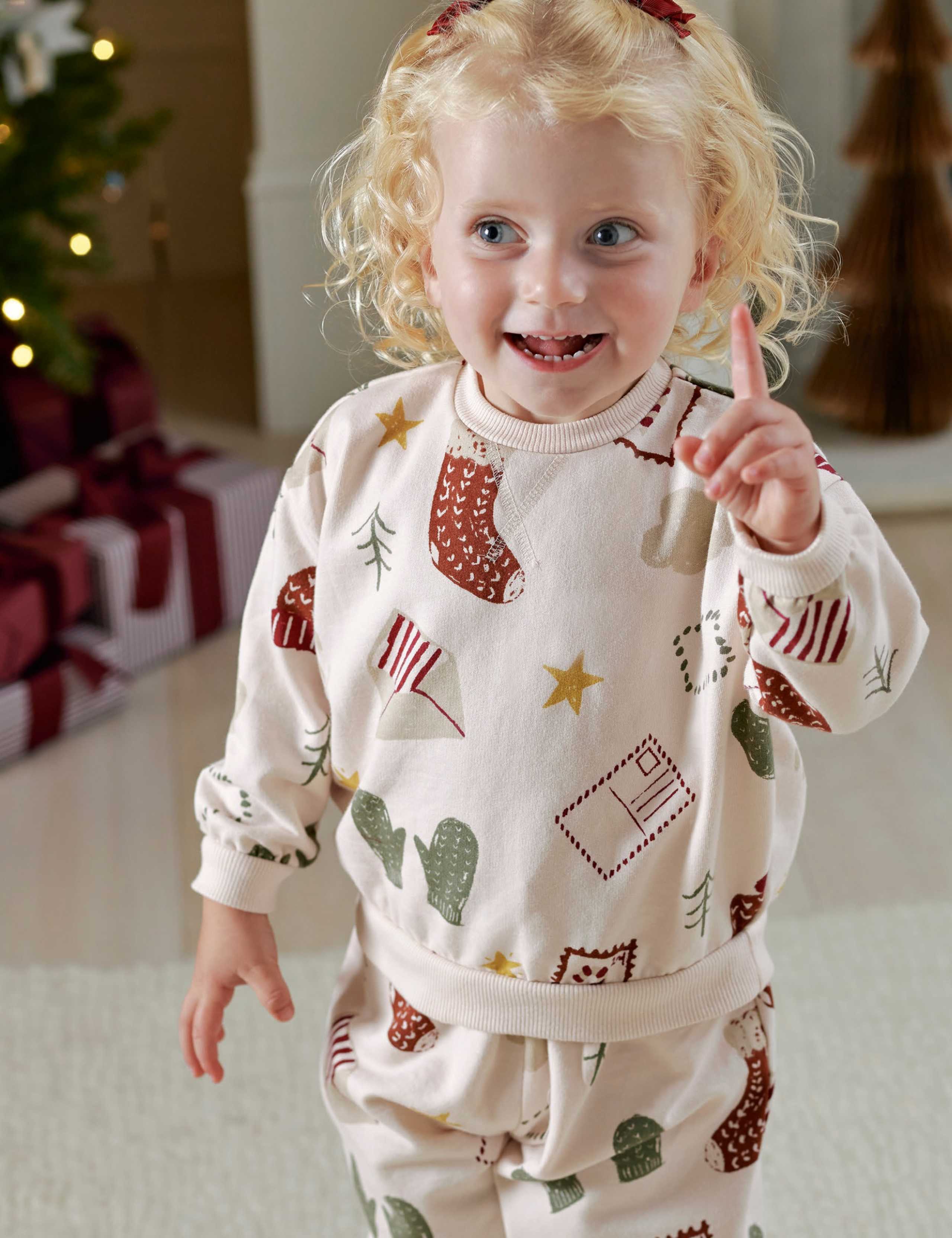 Pure Cotton Christmas Print Sweatshirt Set (0-3 Yrs) 4 of 8