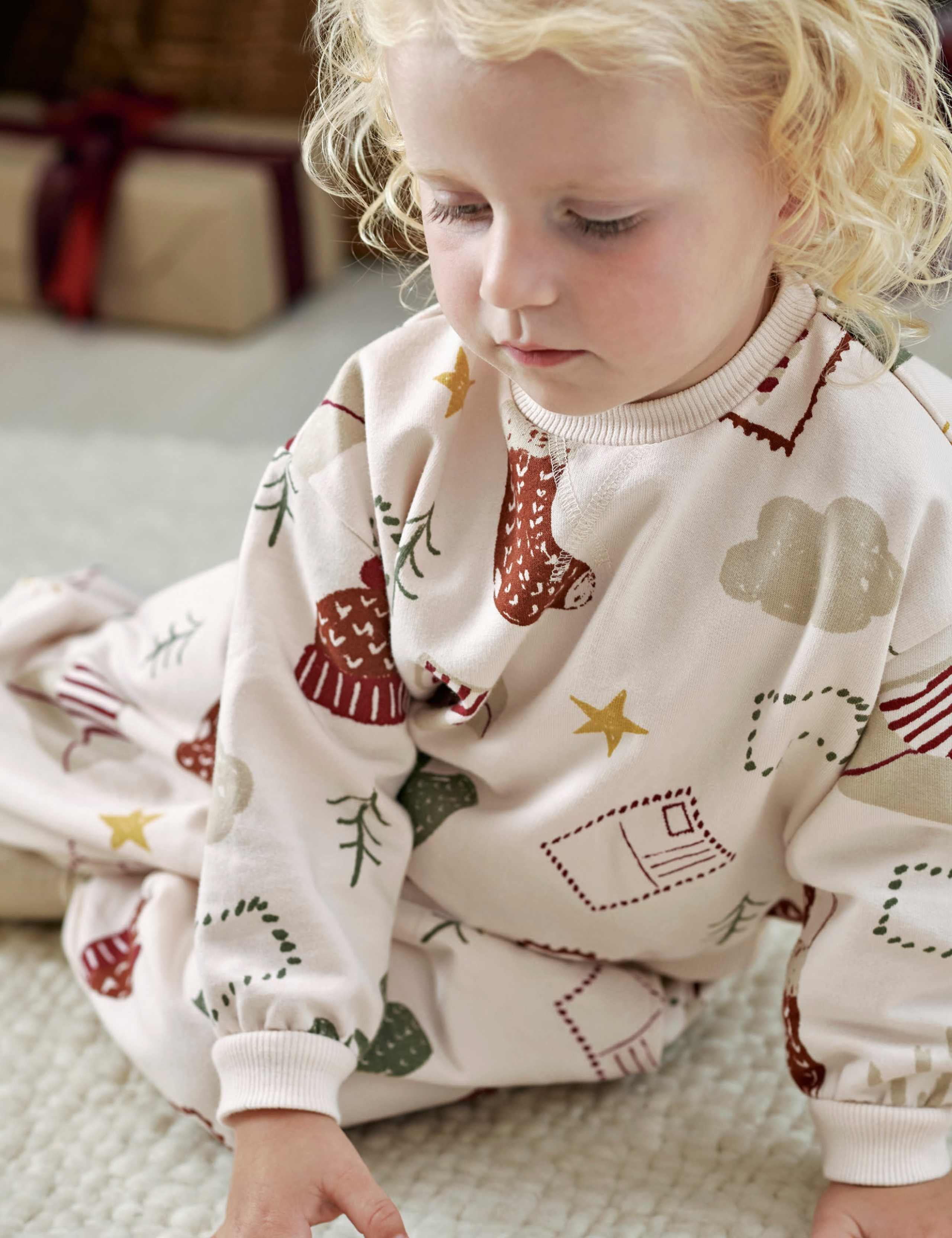 Pure Cotton Christmas Print Sweatshirt Set (0-3 Yrs) 5 of 8