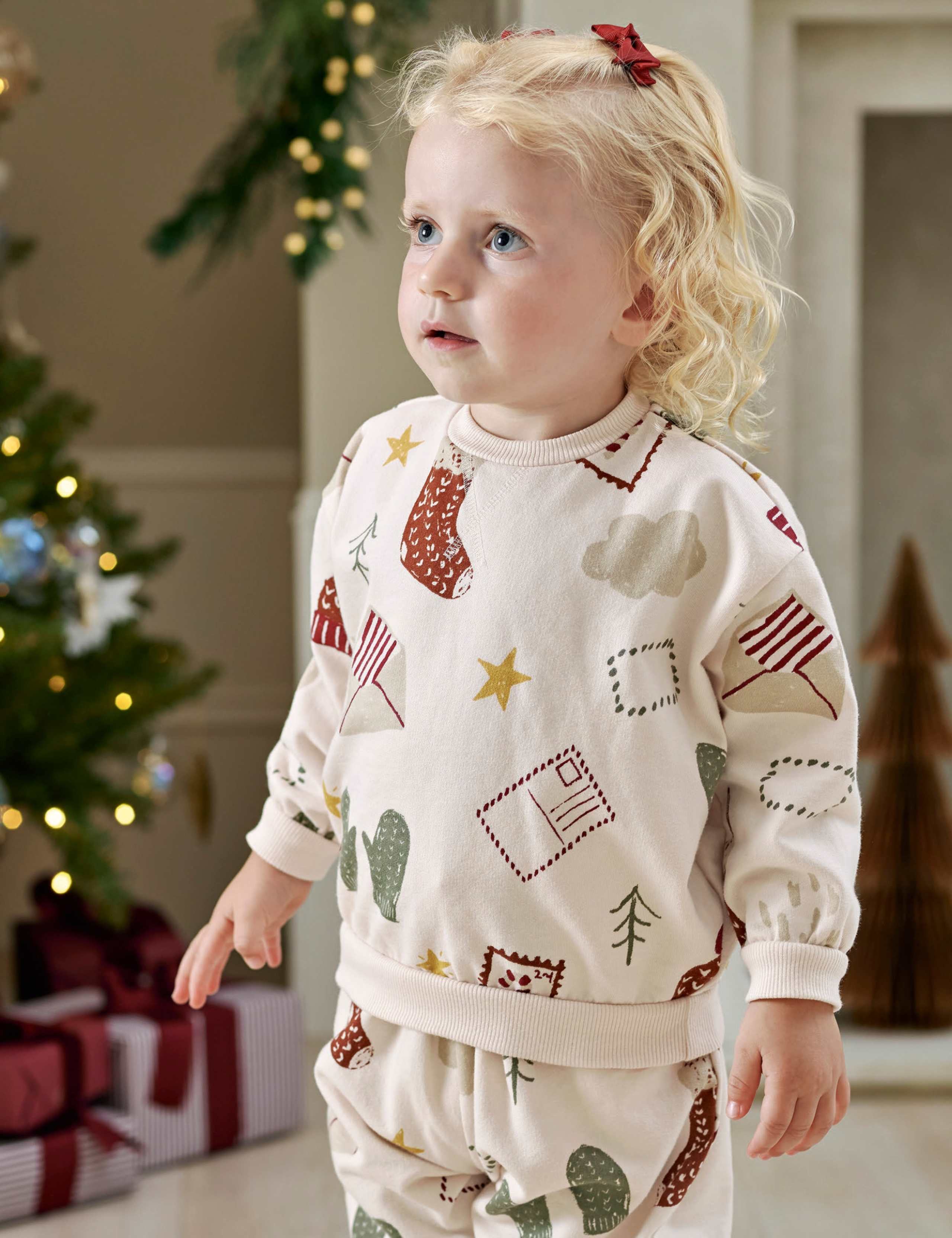 Pure Cotton Christmas Print Sweatshirt Set (0-3 Yrs) 6 of 8