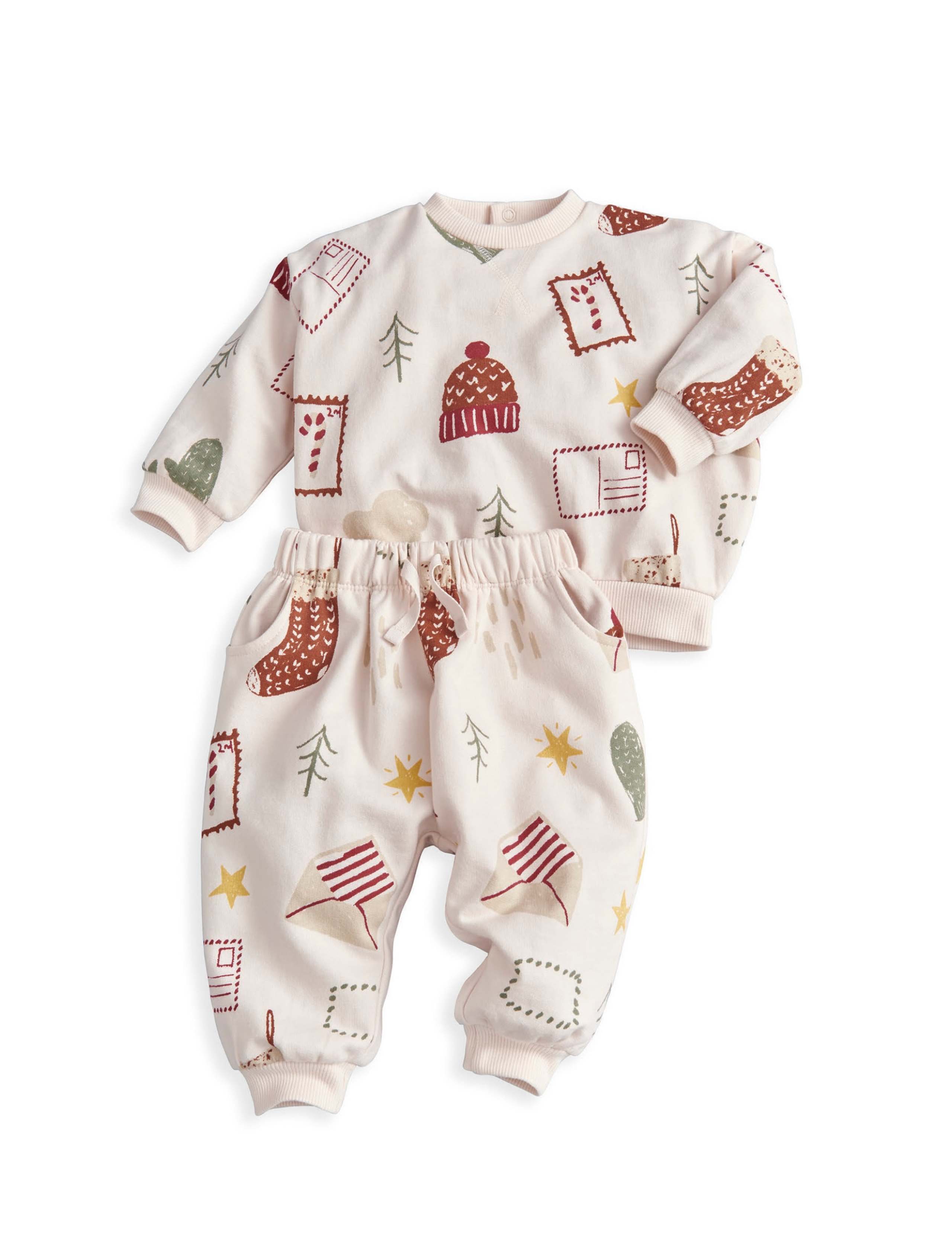 Pure Cotton Christmas Print Sweatshirt Set (0-3 Yrs) 2 of 8