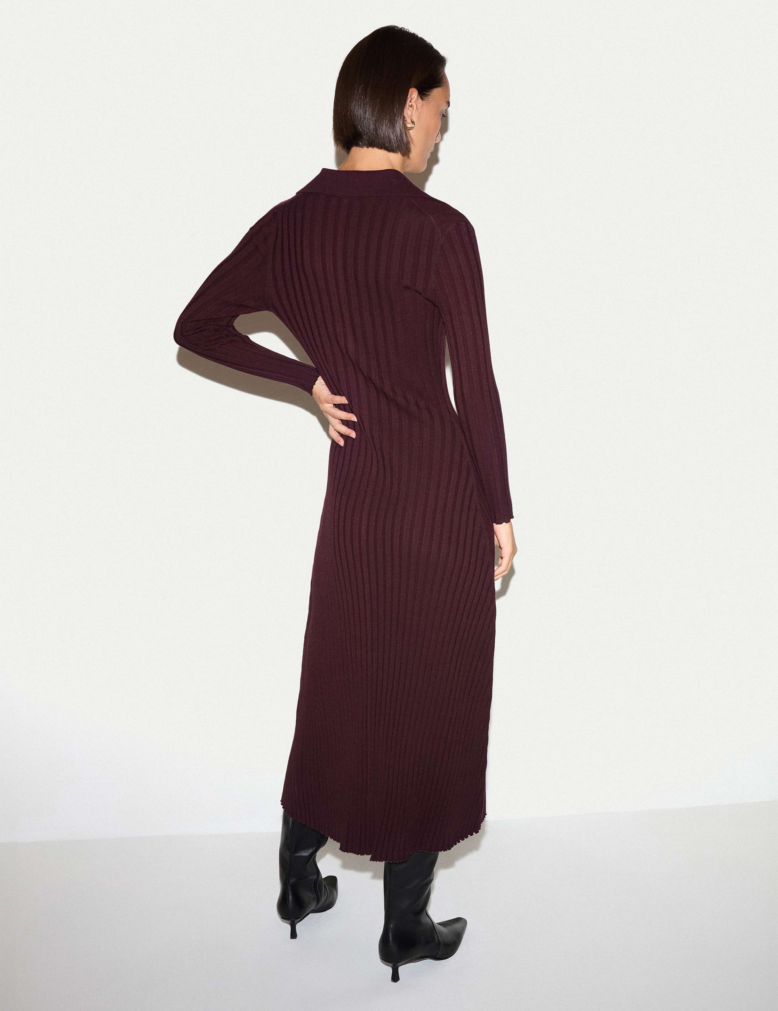 Ribbed Long Sleeve Polo Collar Midi Dress 4 of 5