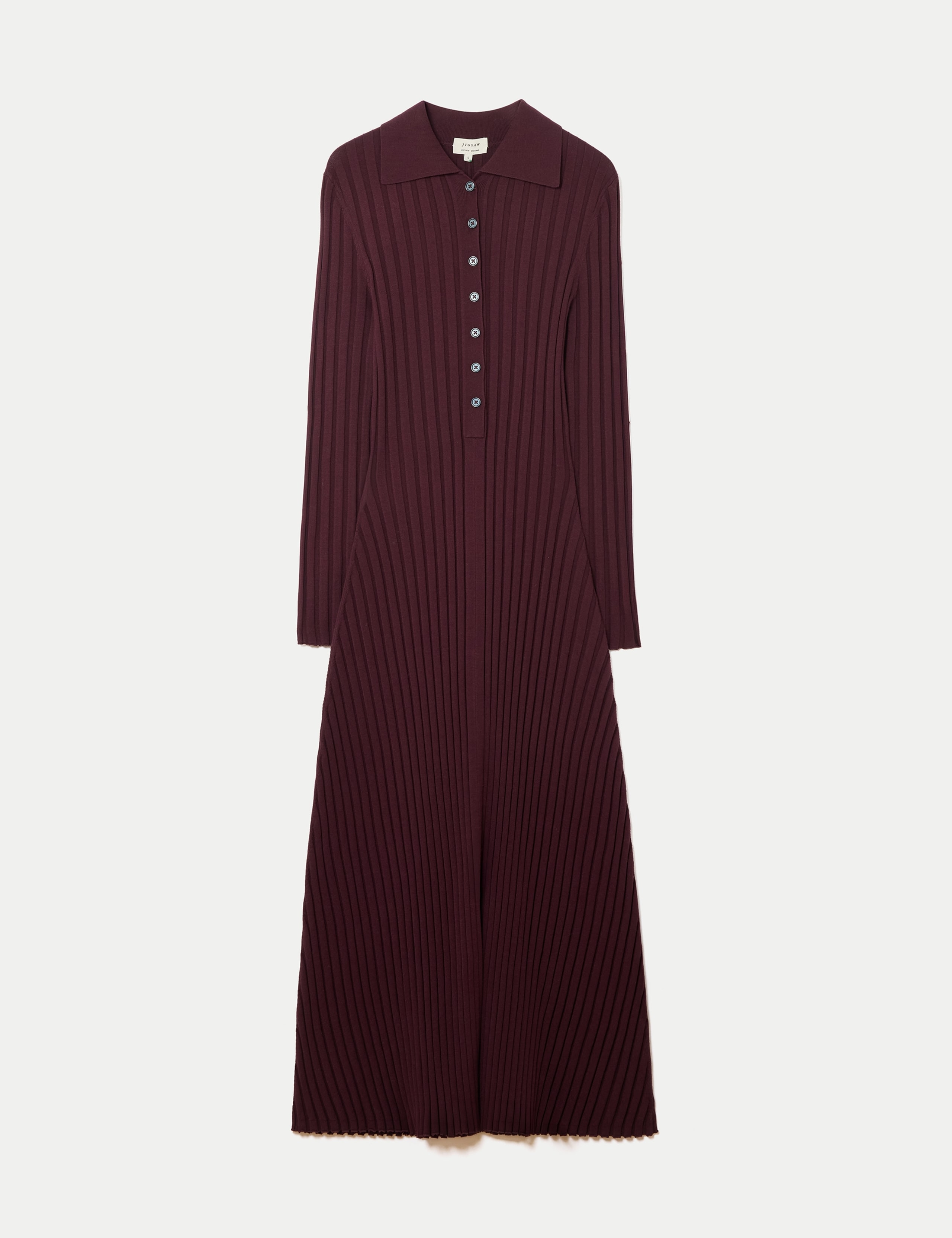 Ribbed Long Sleeve Polo Collar Midi Dress 2 of 5