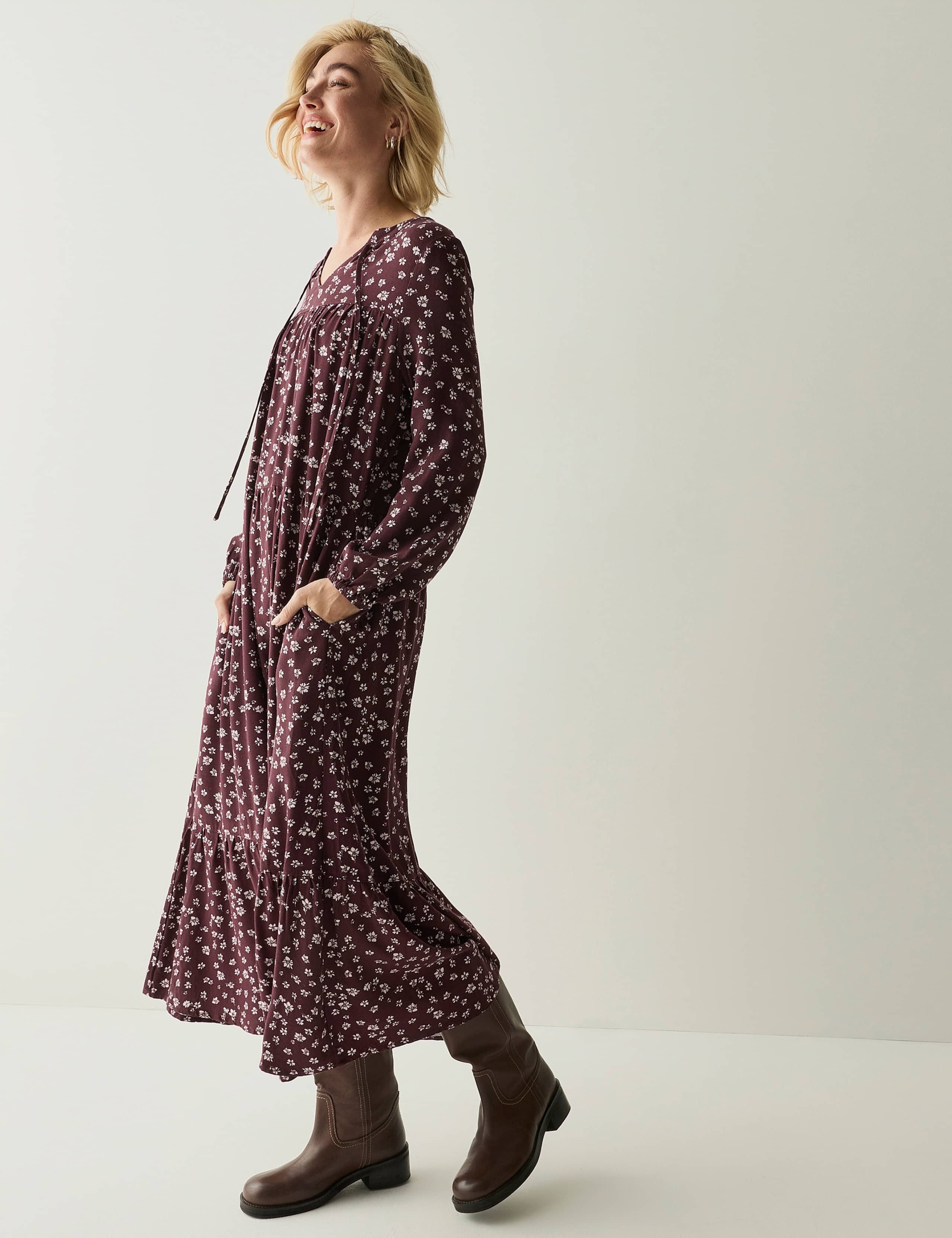 Floral V Neck Button Front Maxi Tiered Dress 3 of 7