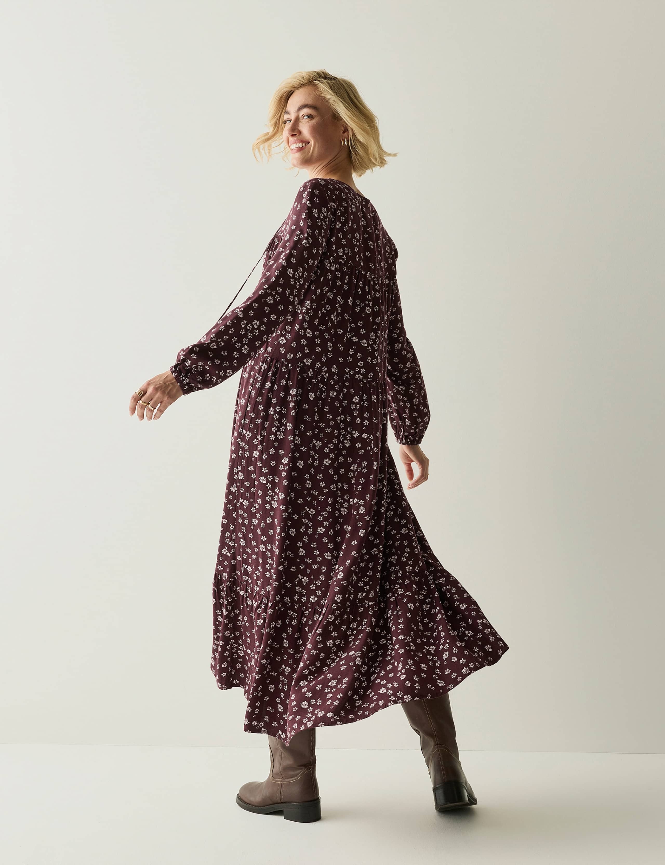 Floral V Neck Button Front Maxi Tiered Dress 4 of 7