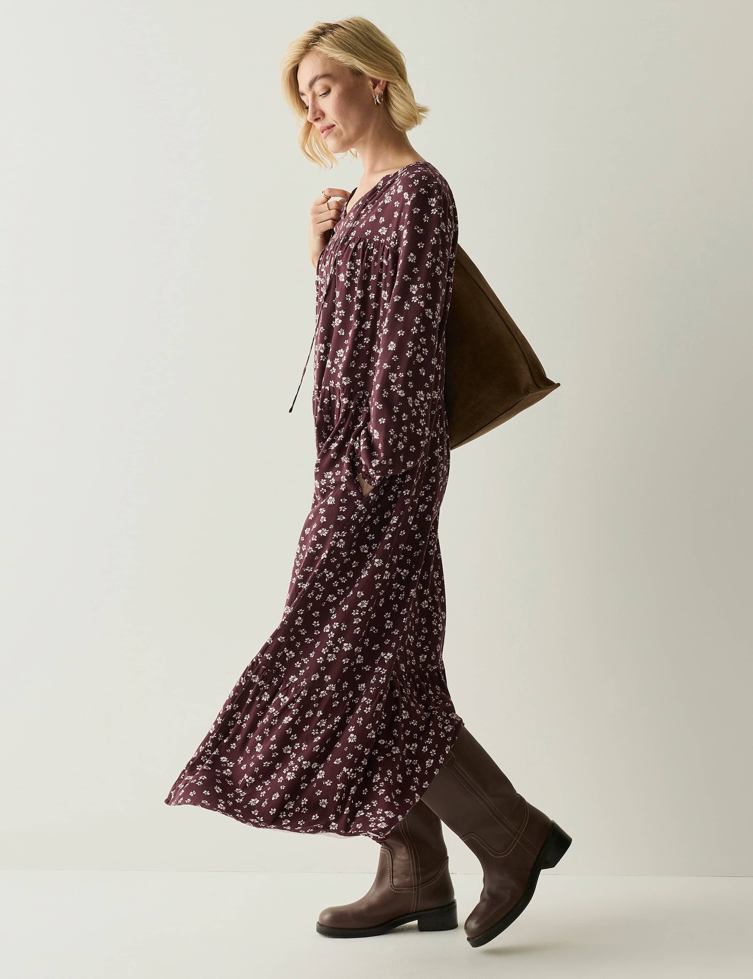 Floral V Neck Button Front Maxi Tiered Dress 5 of 7