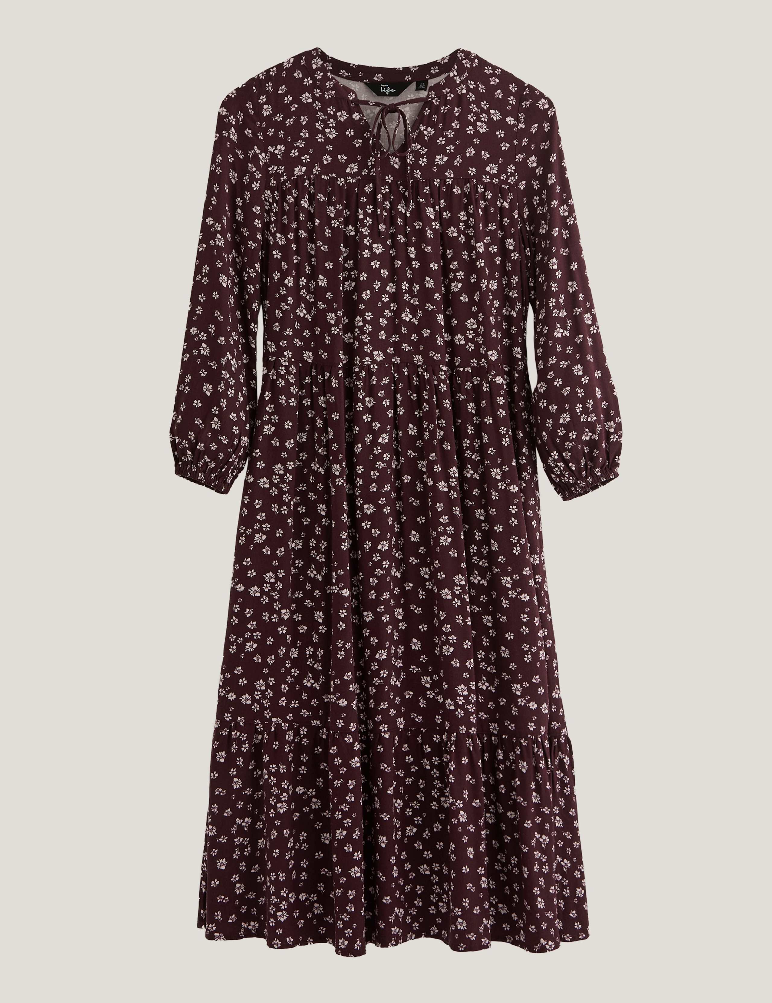Floral V Neck Button Front Maxi Tiered Dress 2 of 7