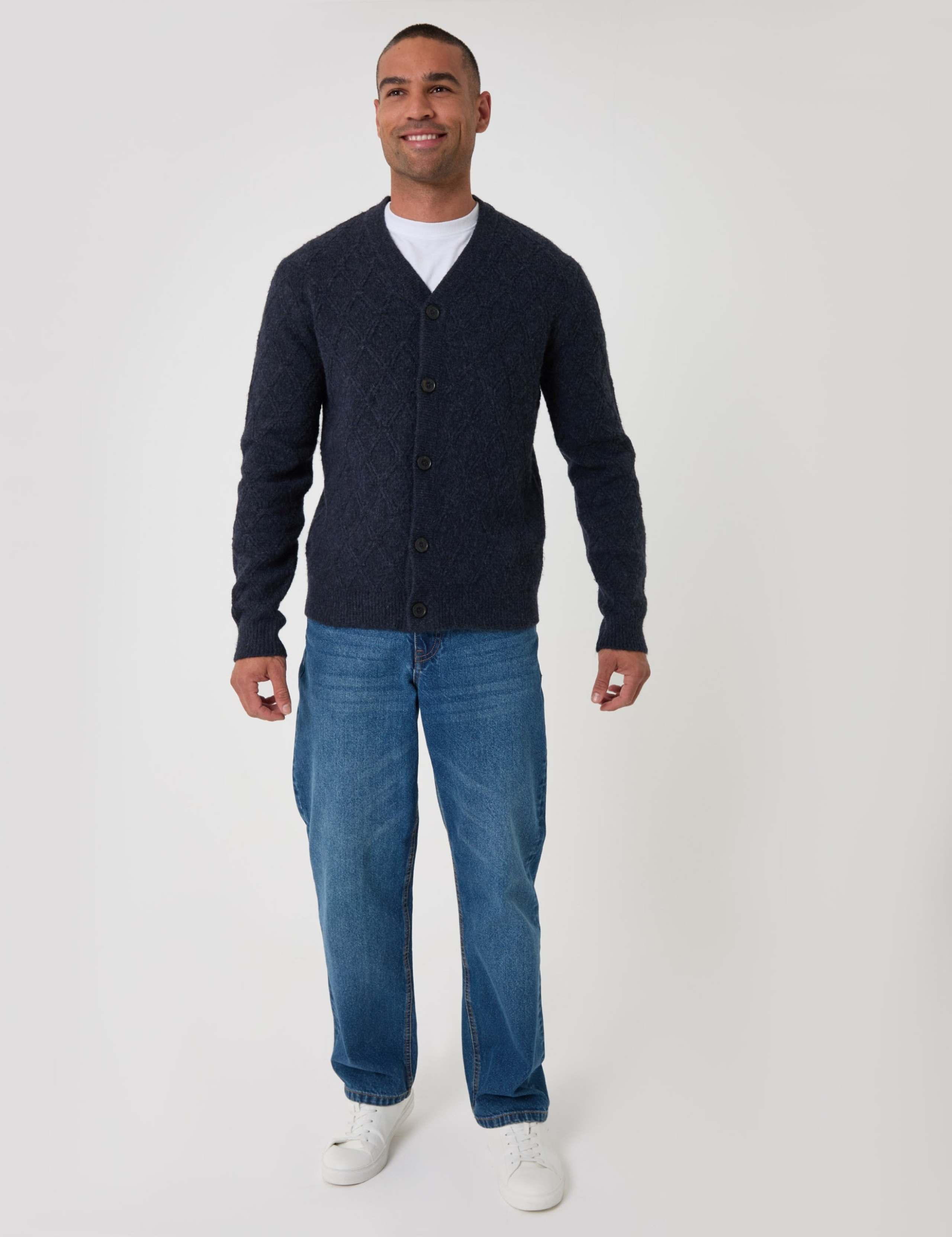 Wool Blend Cable Knit V Neck Cardigan 3 of 6