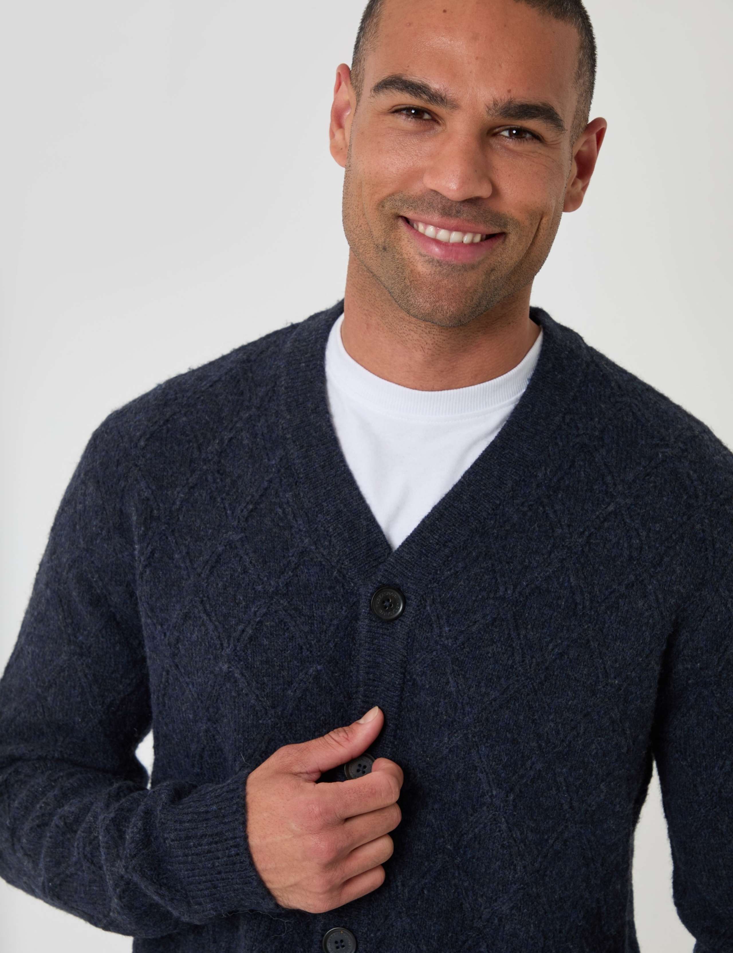 Wool Blend Cable Knit V Neck Cardigan 4 of 6