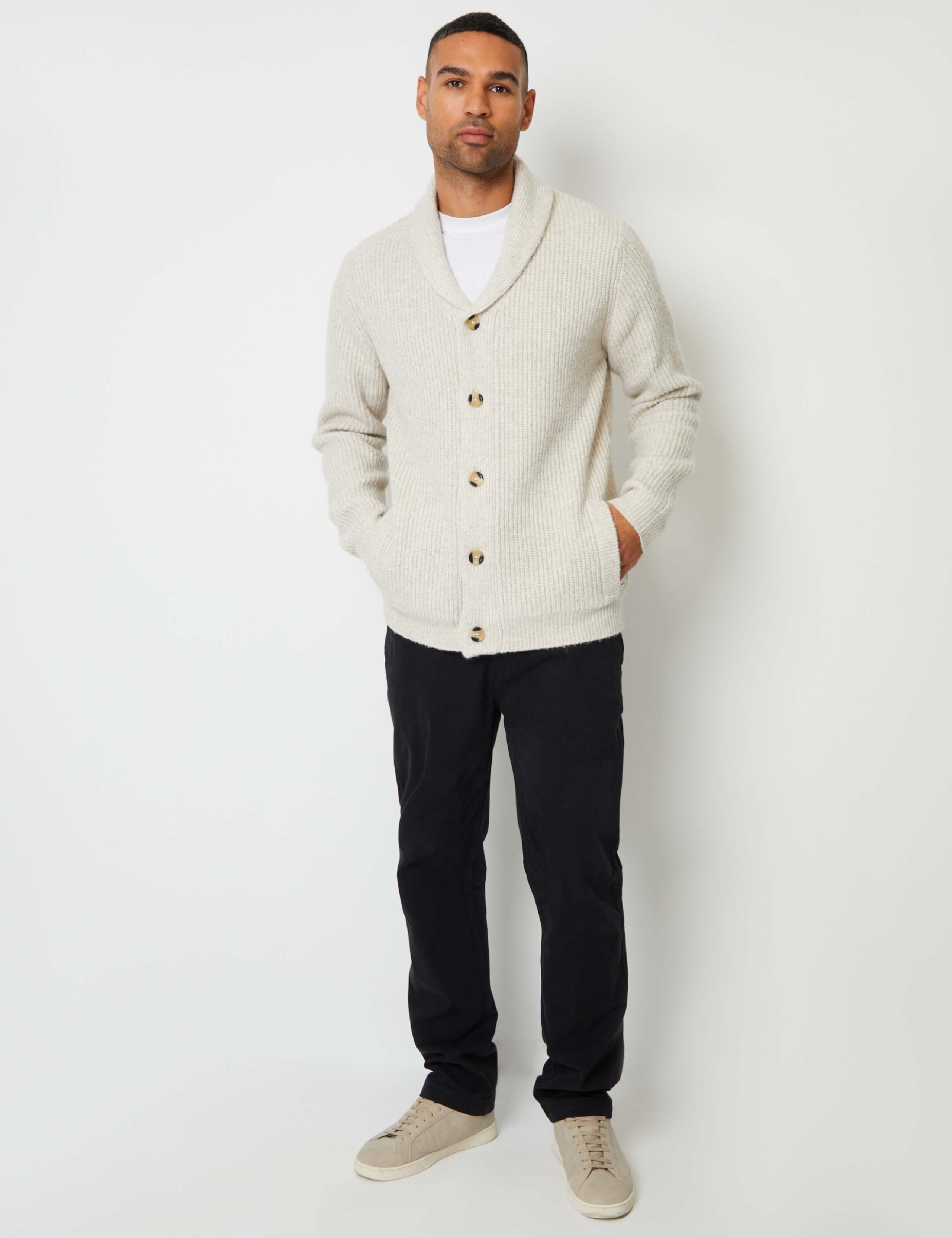 Ribbed Shawl Neck Cardigan with Wool 3 of 5