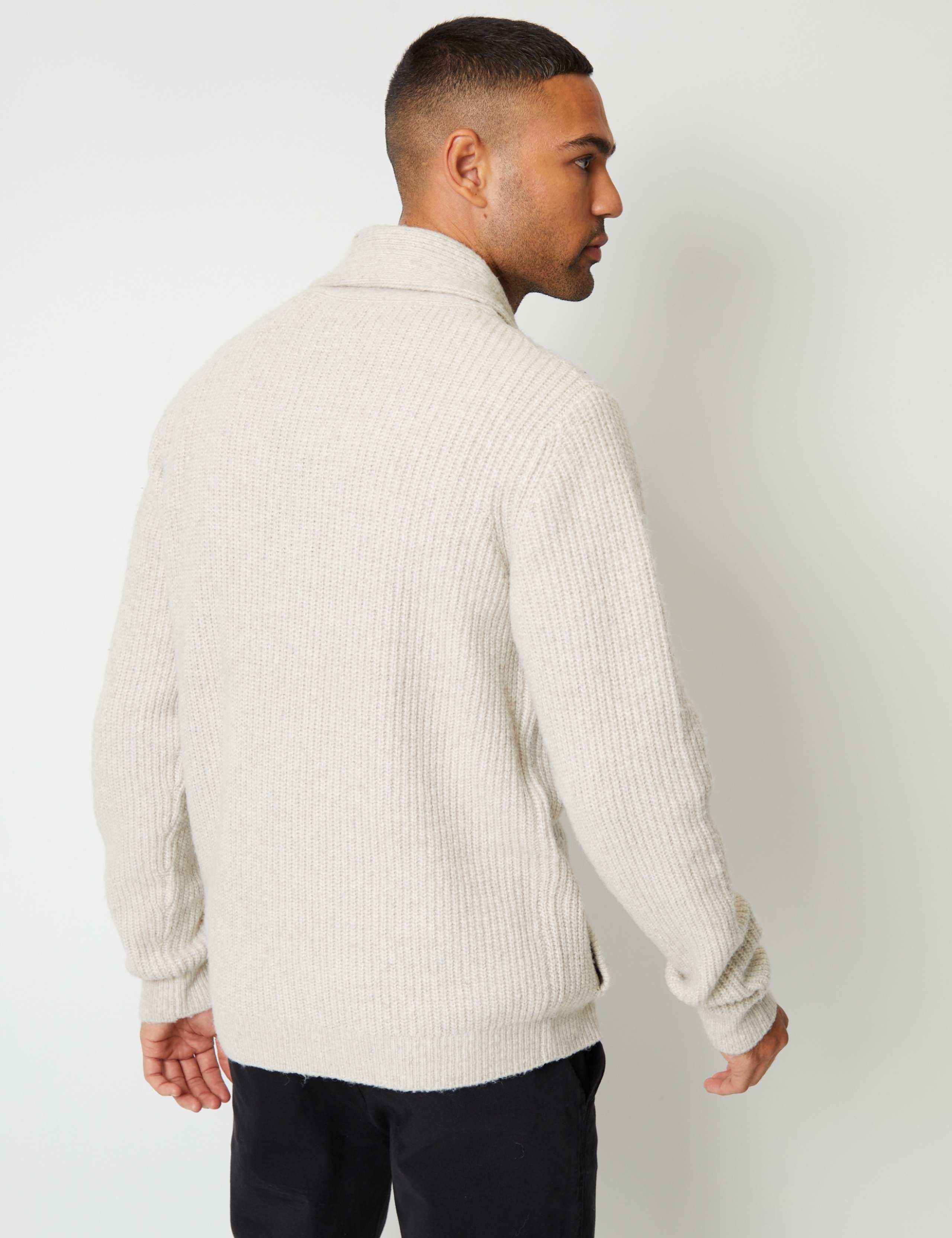 Ribbed Shawl Neck Cardigan with Wool 4 of 5