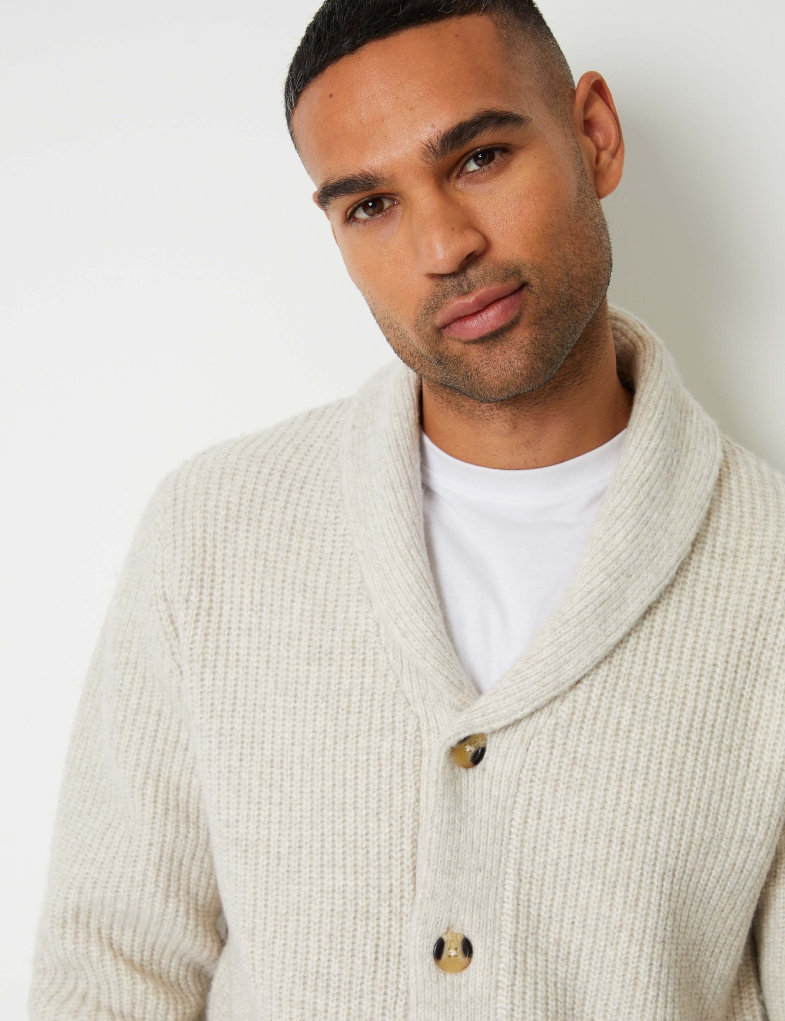 Ribbed Shawl Neck Cardigan with Wool 5 of 5