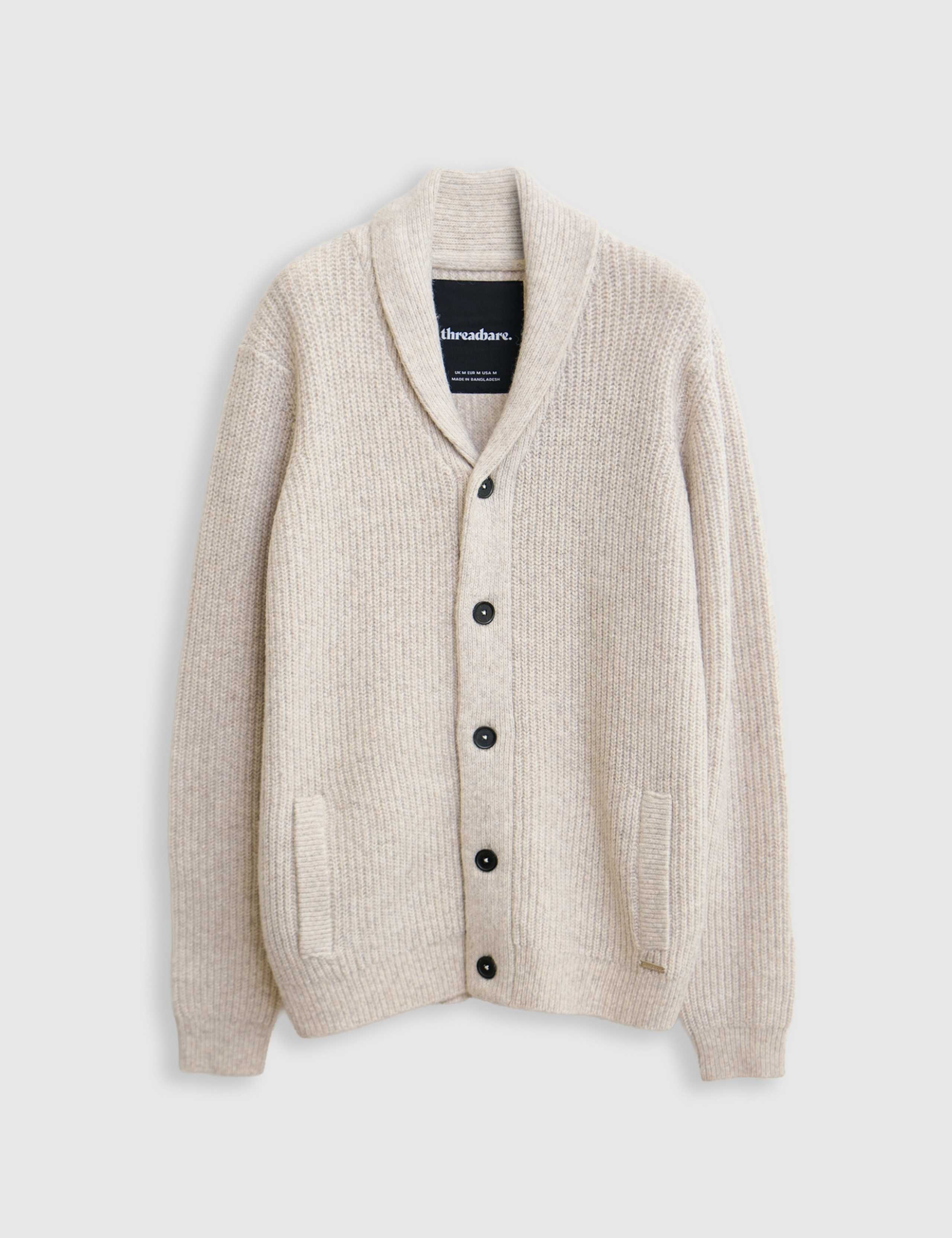 Ribbed Shawl Neck Cardigan with Wool 2 of 5