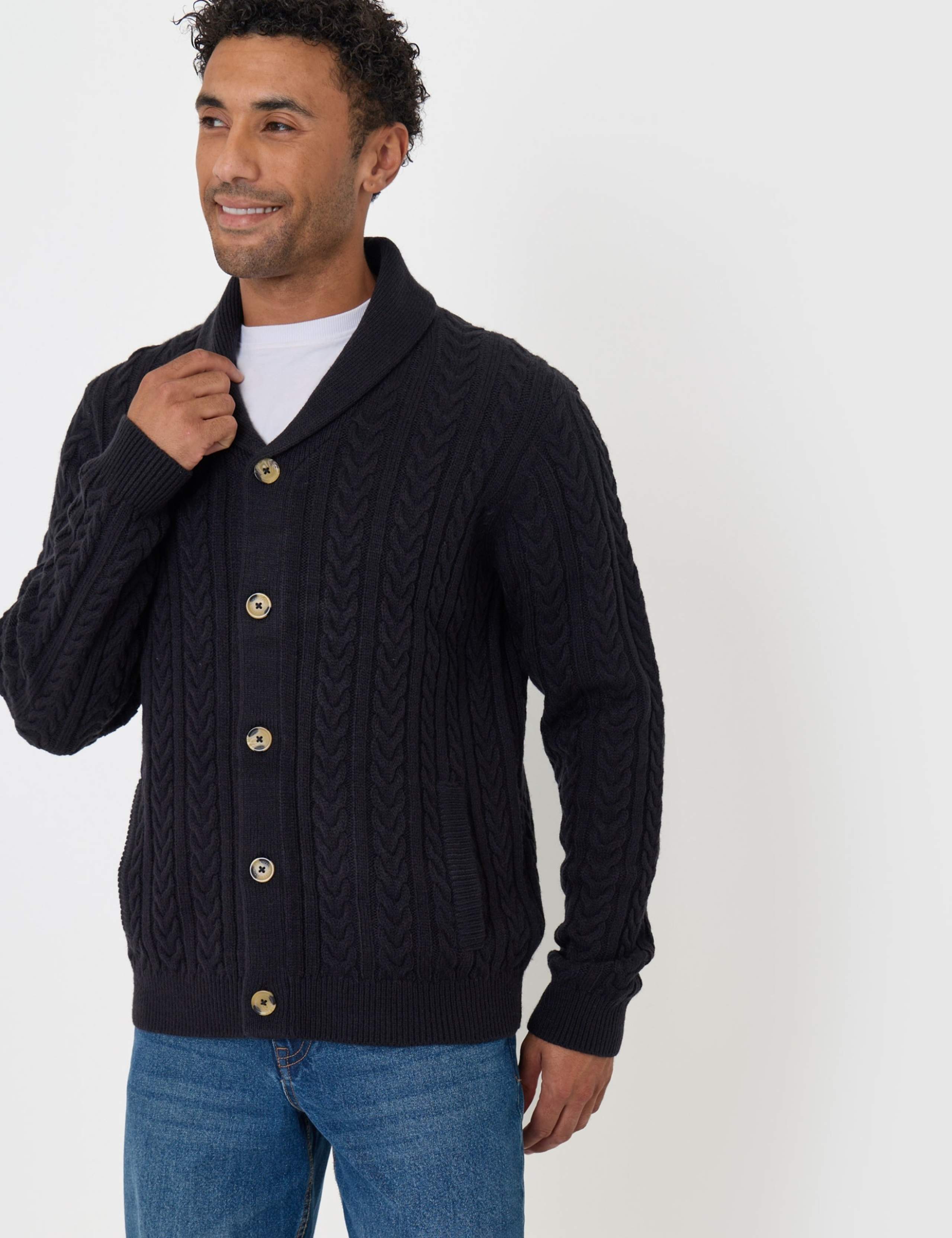 Cable Collared Neck Cardigan with Wool 3 of 5