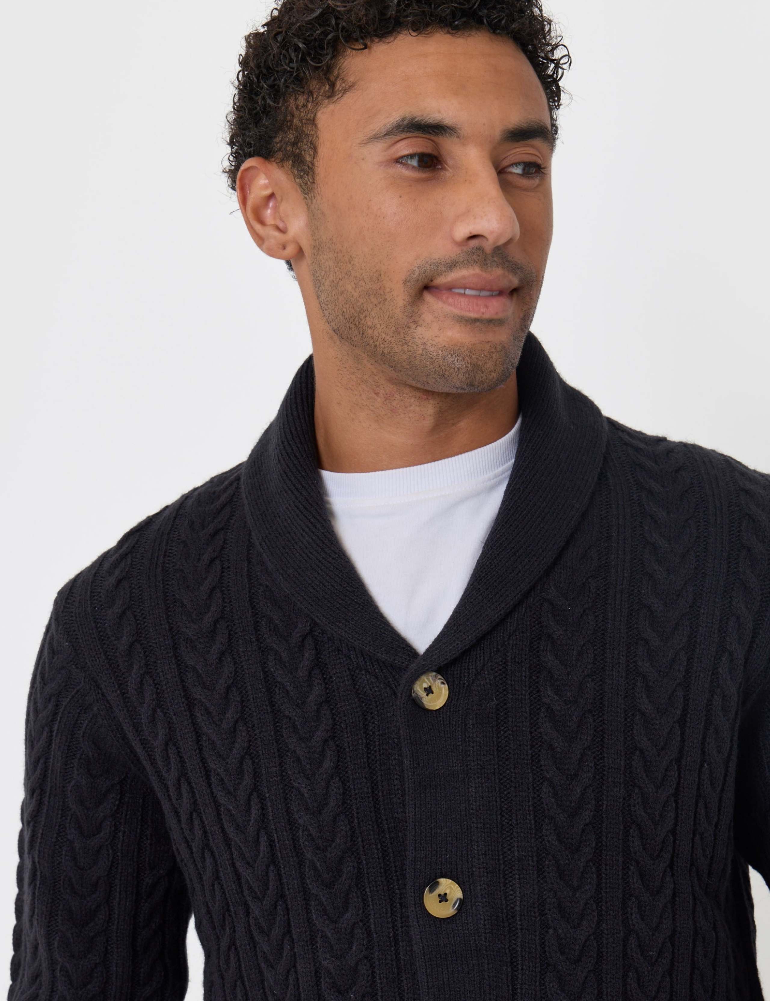 Cable Collared Neck Cardigan with Wool 4 of 5