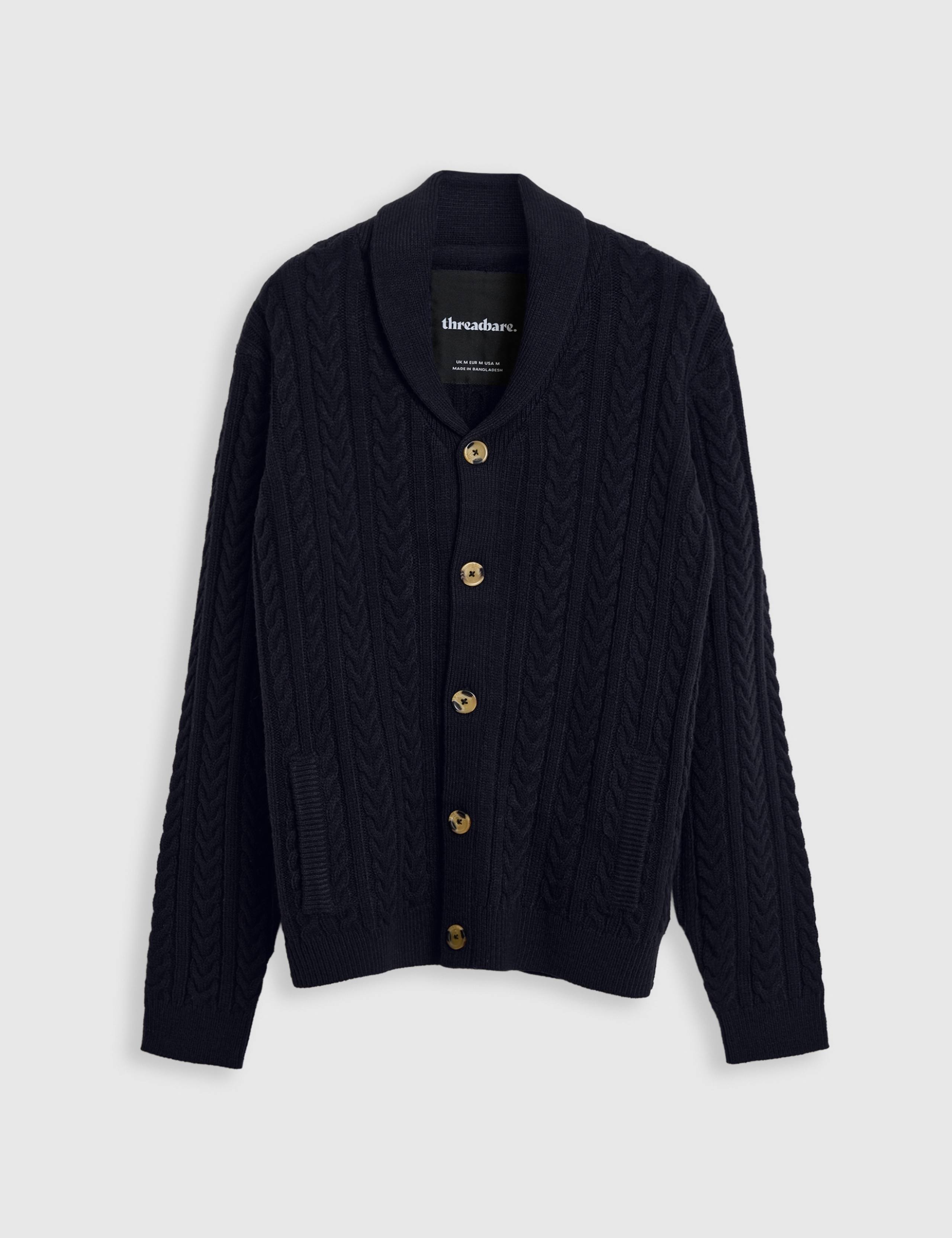 Cable Collared Neck Cardigan with Wool 2 of 5