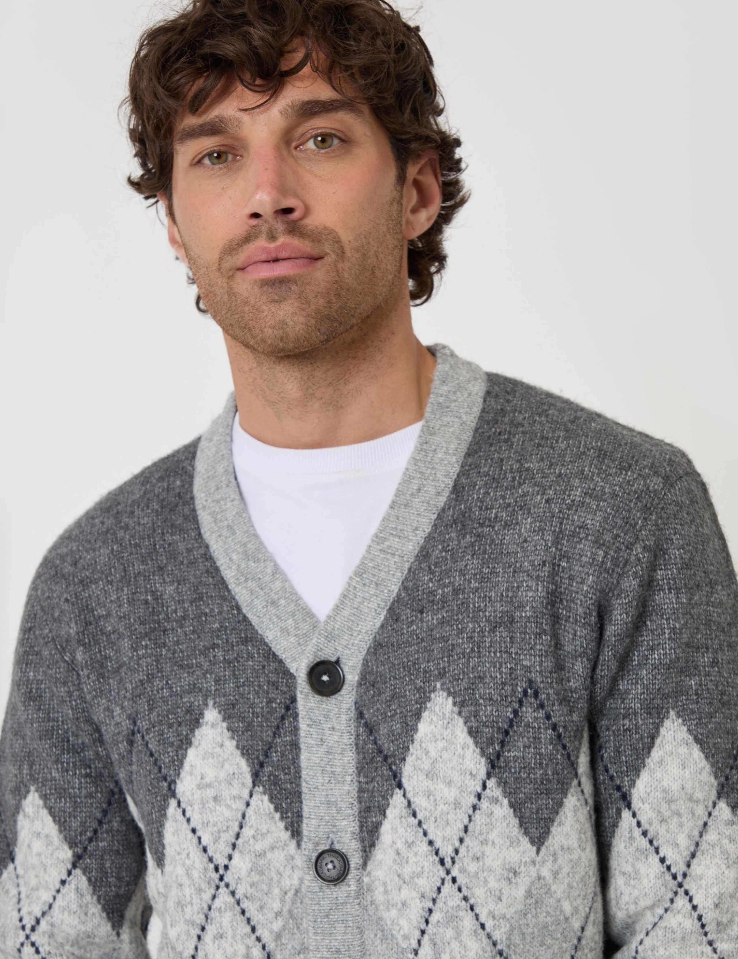 Wool Blend Argyle V Neck Cardigan 3 of 5
