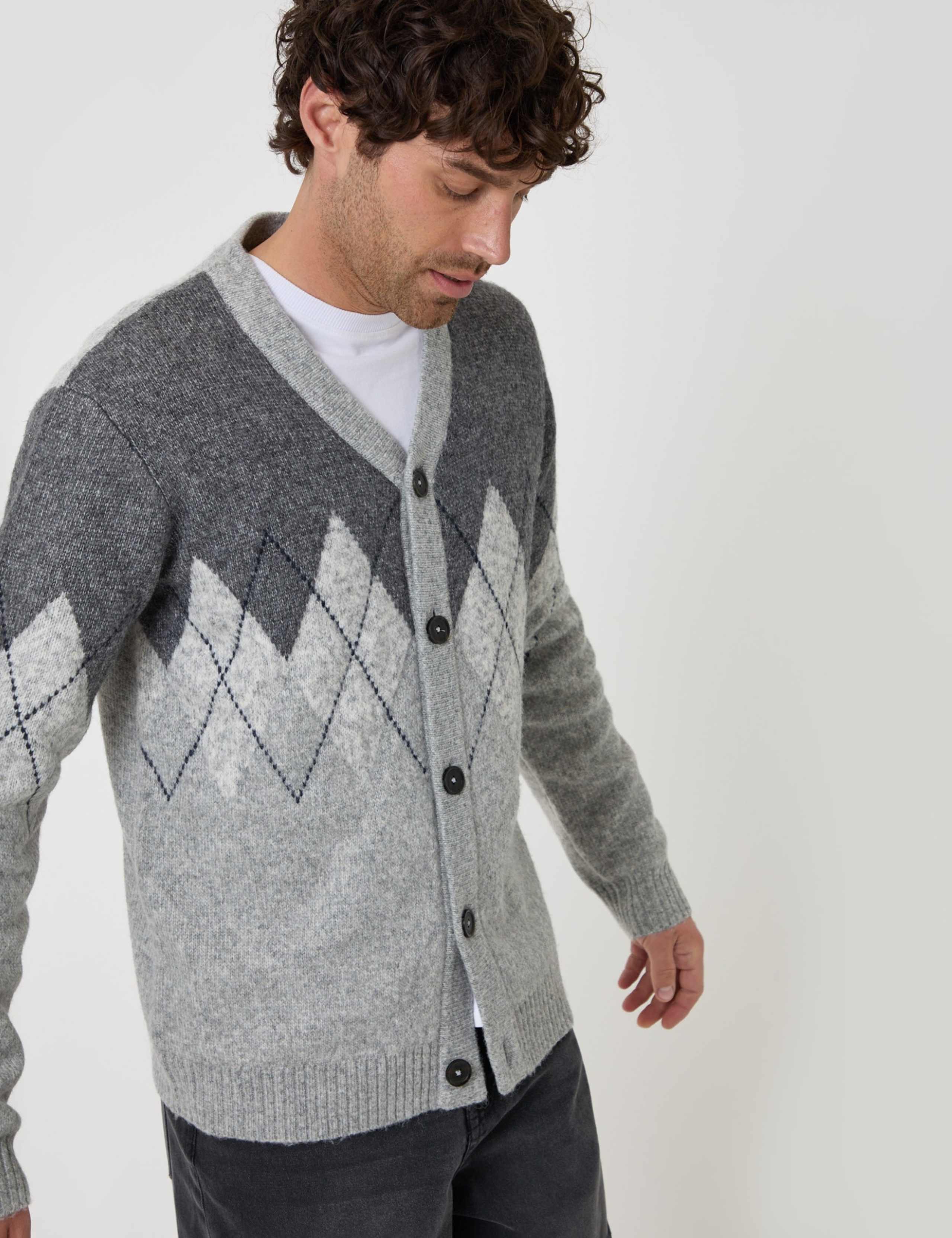 Wool Blend Argyle V Neck Cardigan 4 of 5