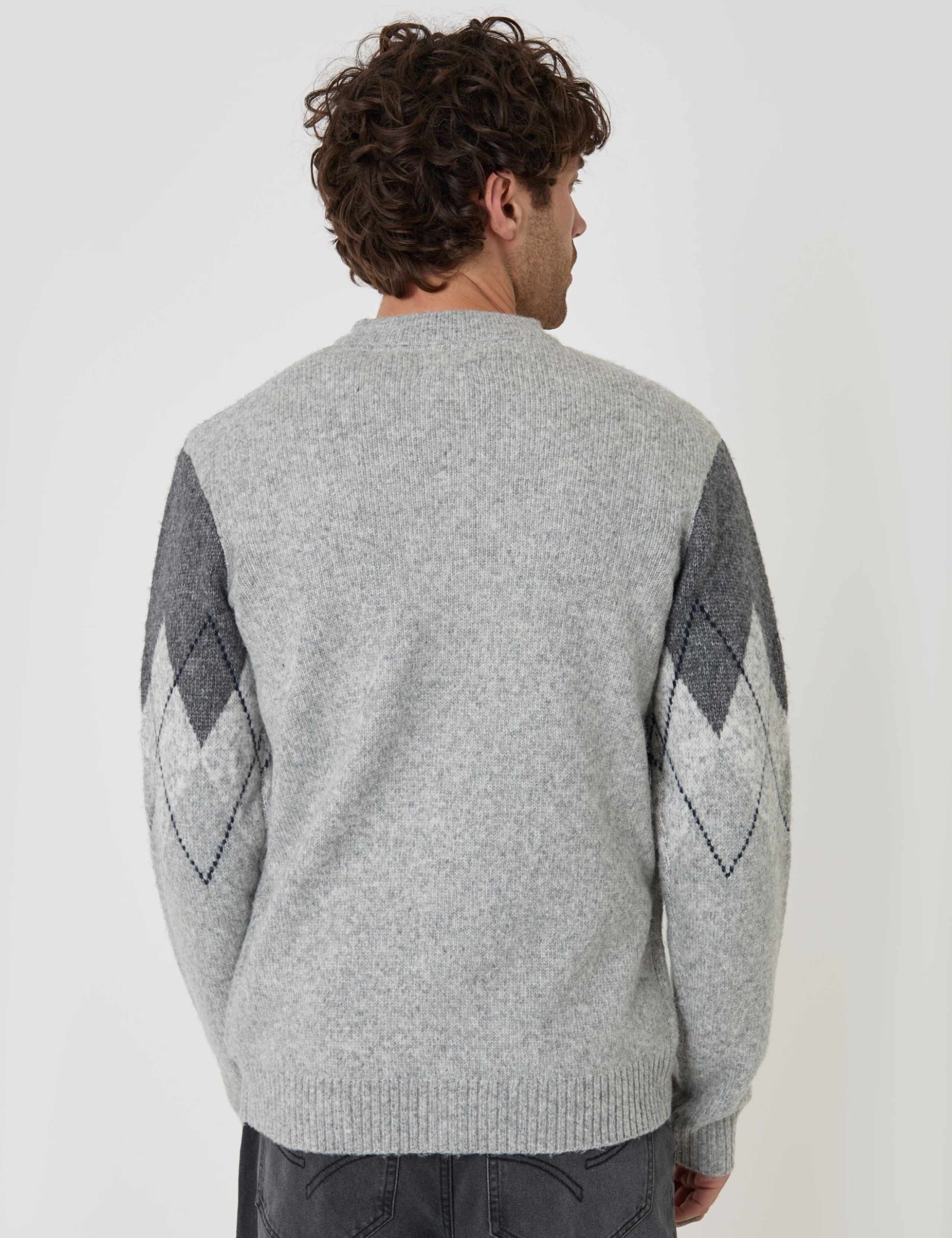 Wool Blend Argyle V Neck Cardigan 5 of 5