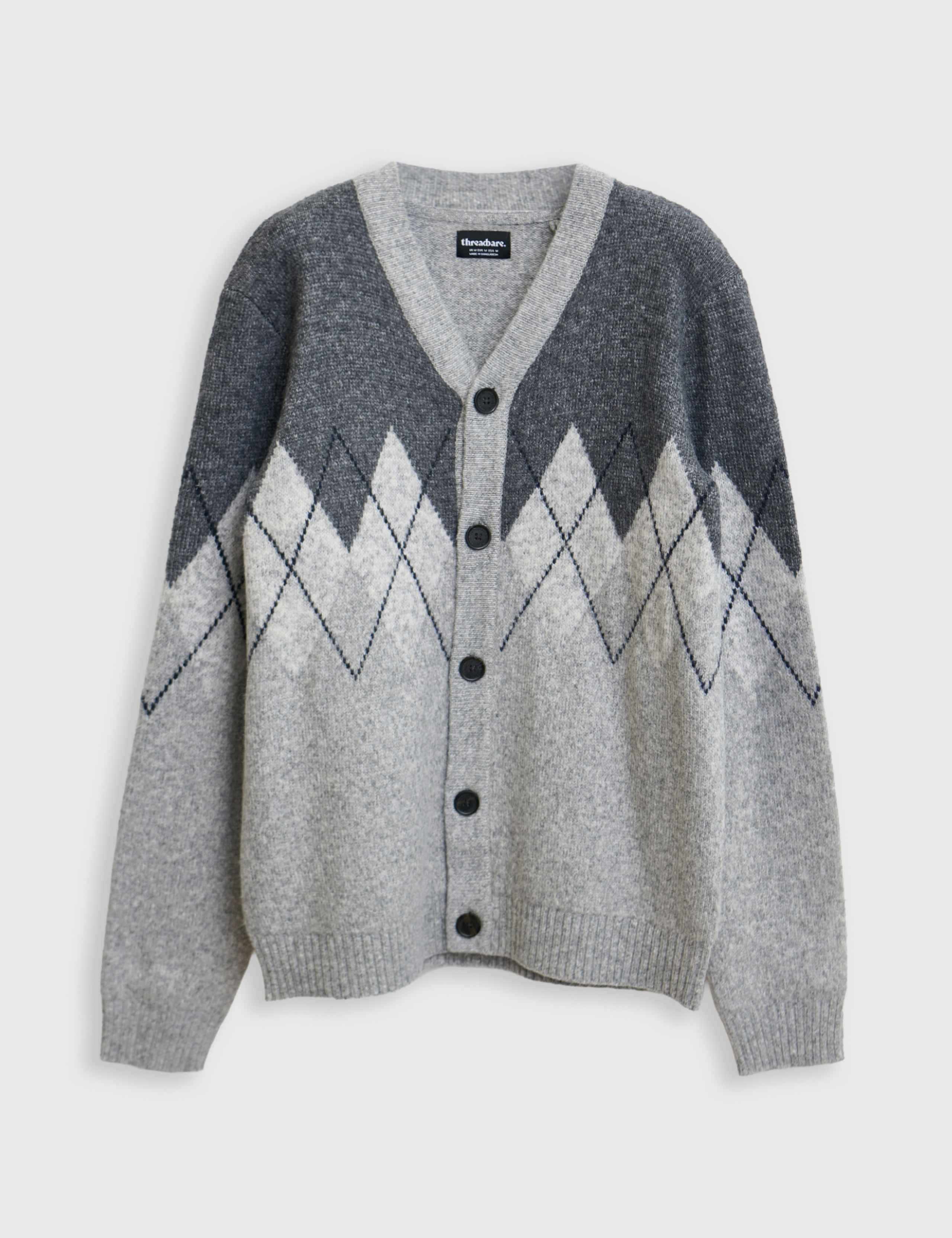 Wool Blend Argyle V Neck Cardigan 2 of 5