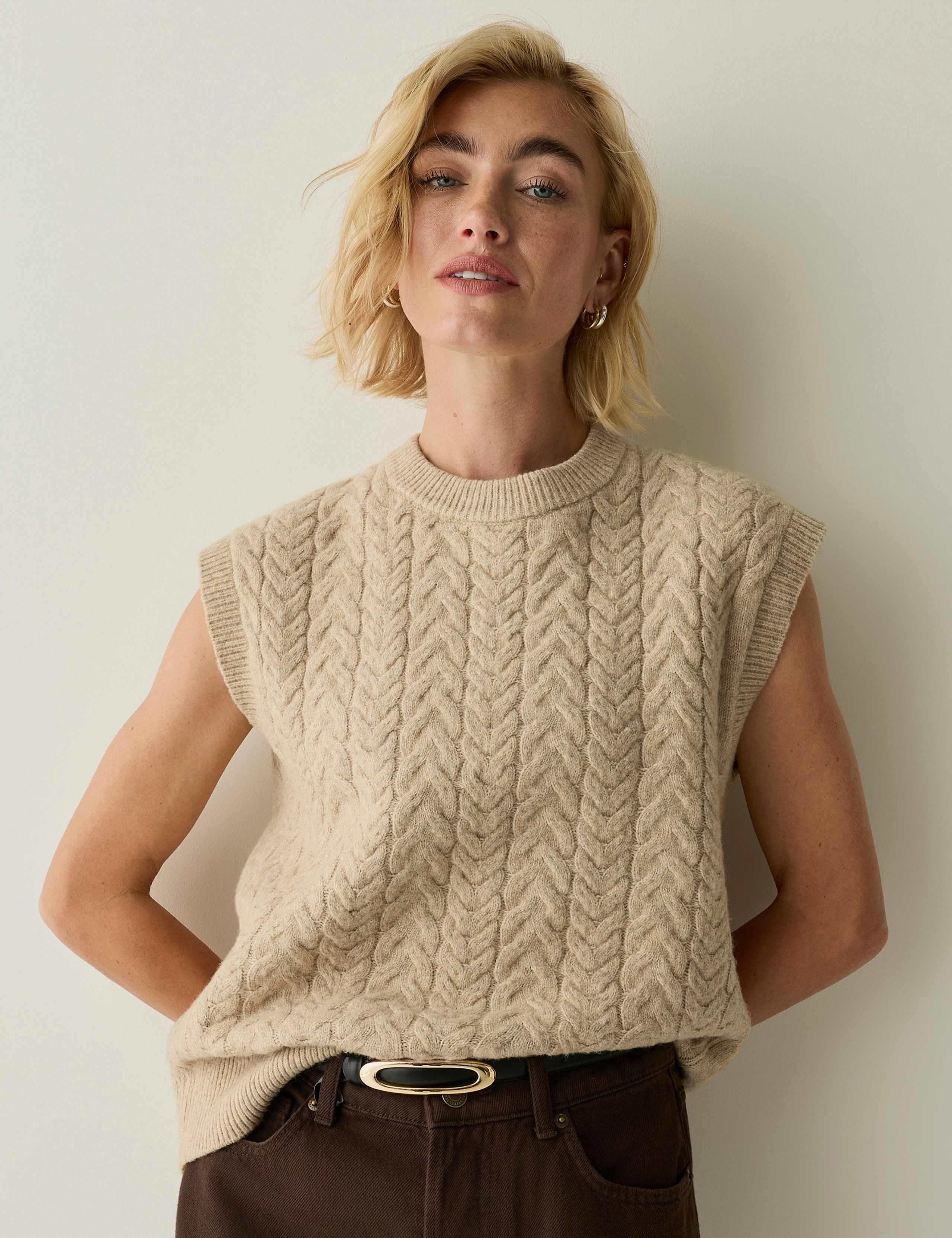 Cable Knit Relaxed Knitted Vest 1 of 7