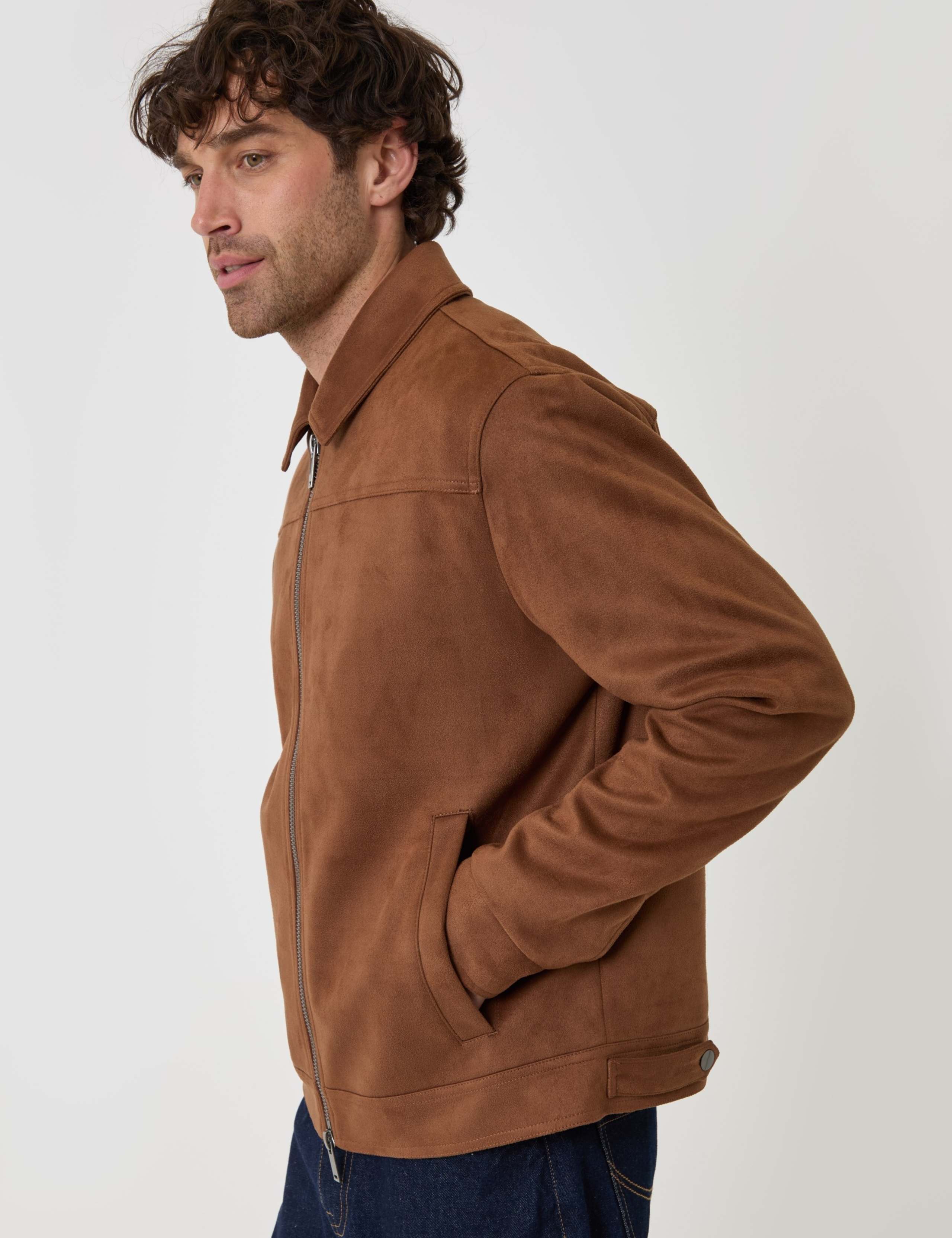 Faux Suede Zip Up Collared Jacket 4 of 6