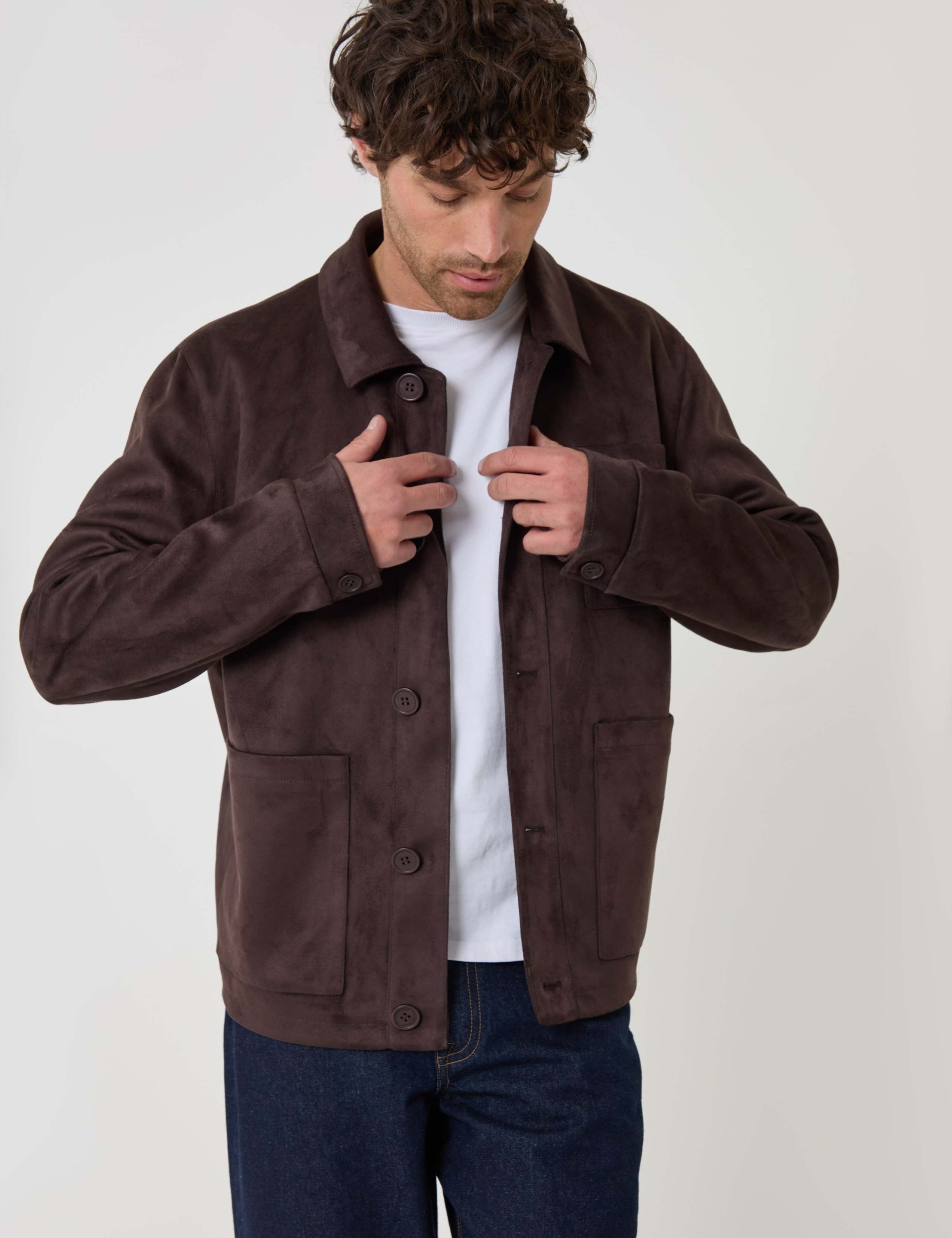 Faux Suede Collared Button Up Jacket 1 of 5