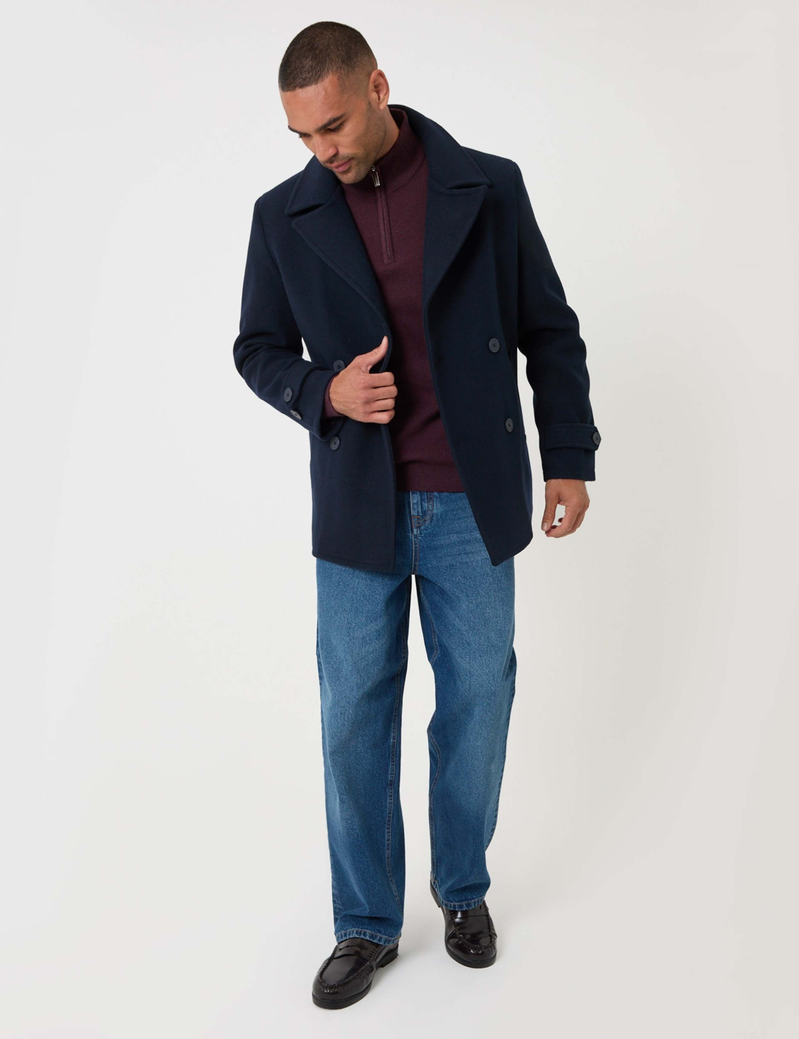 Faux Wool Double Breasted Short Trench Coat 3 of 6
