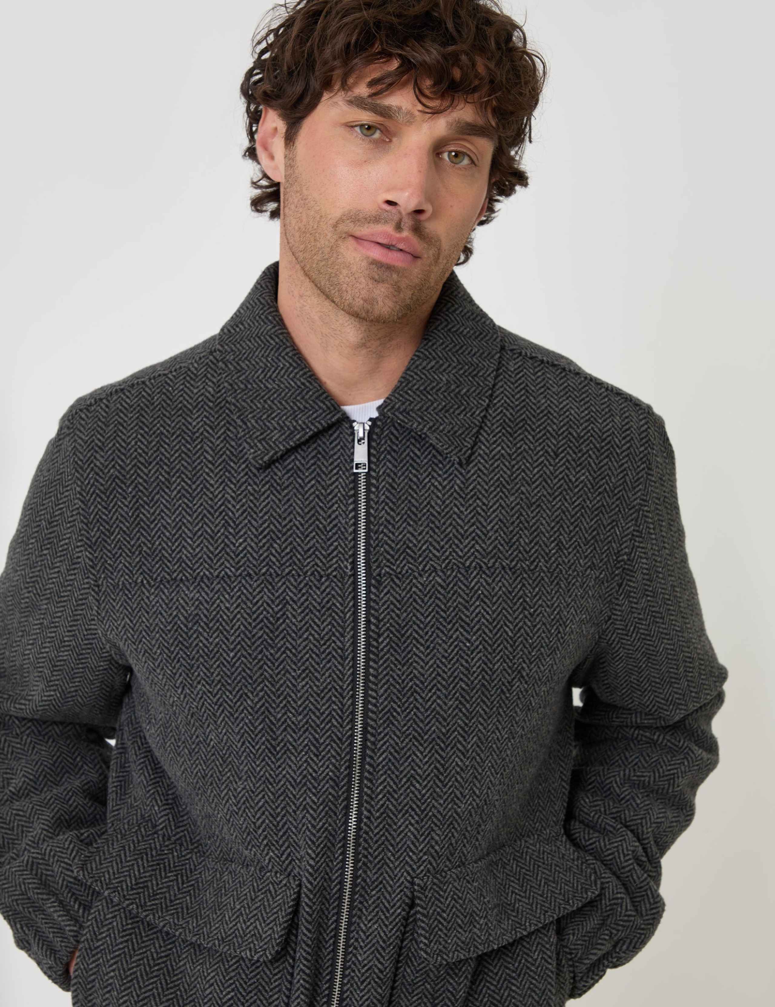 Herringbone Collared Short Jacket 4 of 6