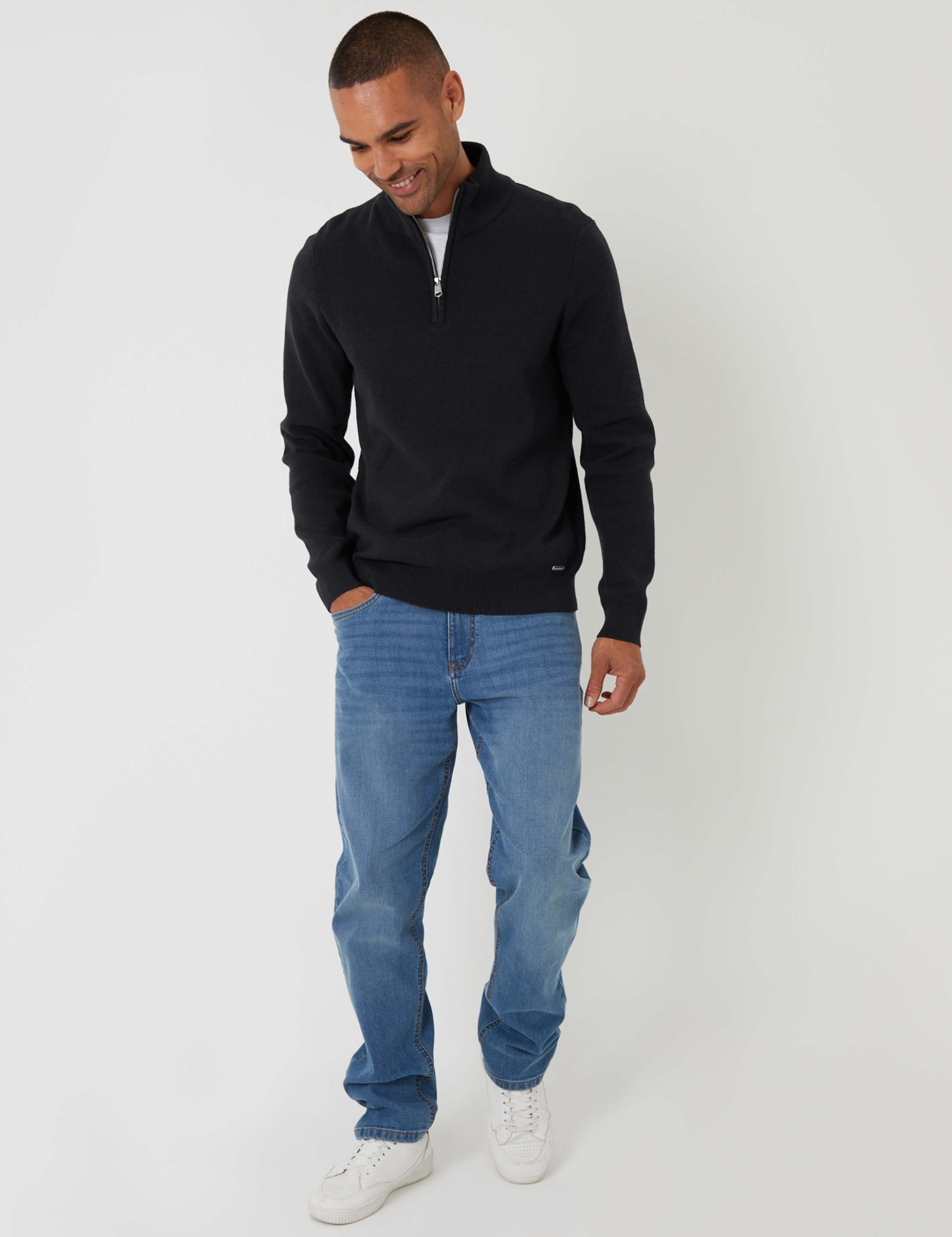 Cotton Rich Quarter Zip Funnel Neck Jumper 3 of 5