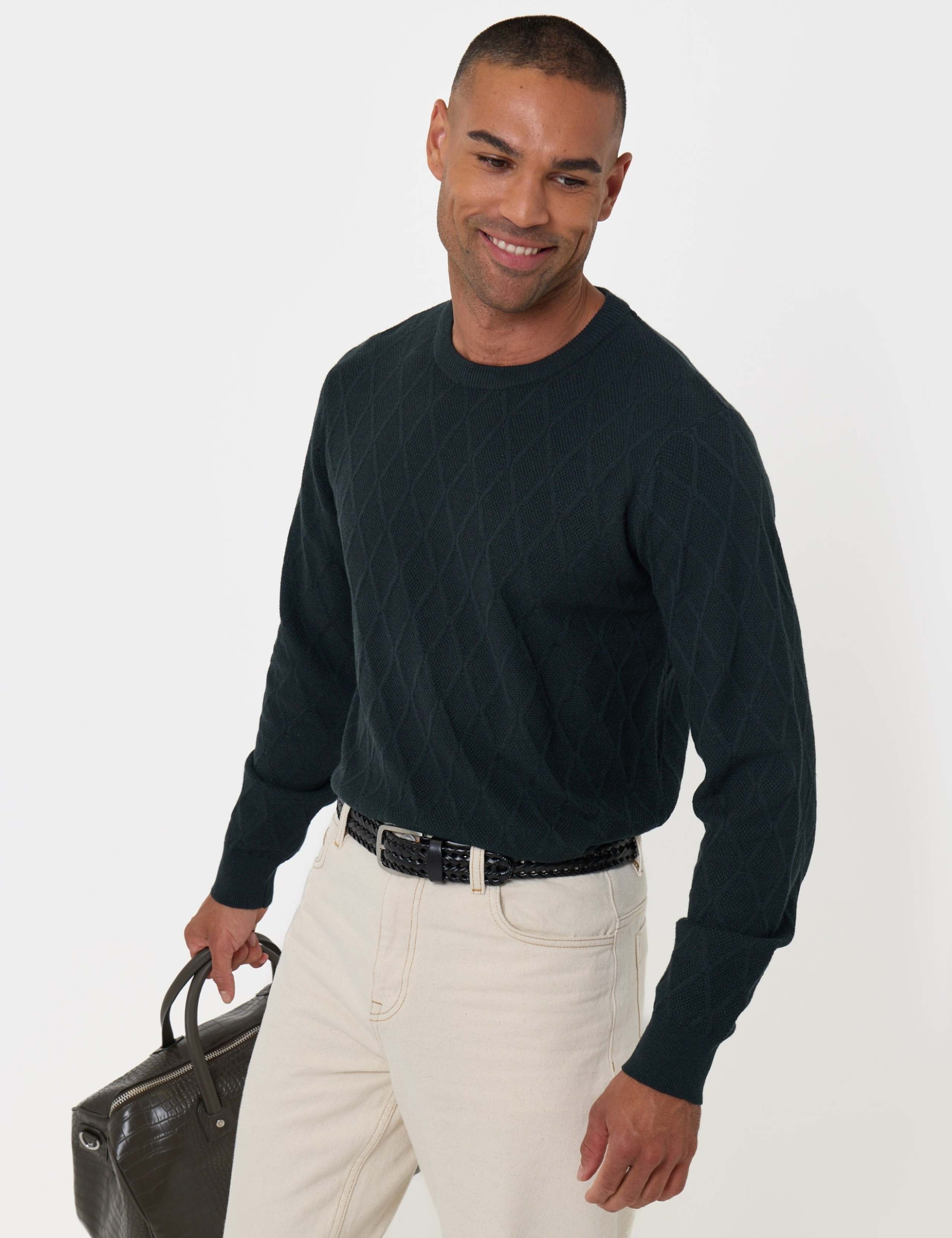 Diamond Textured Crew Neck Jumper 4 of 7