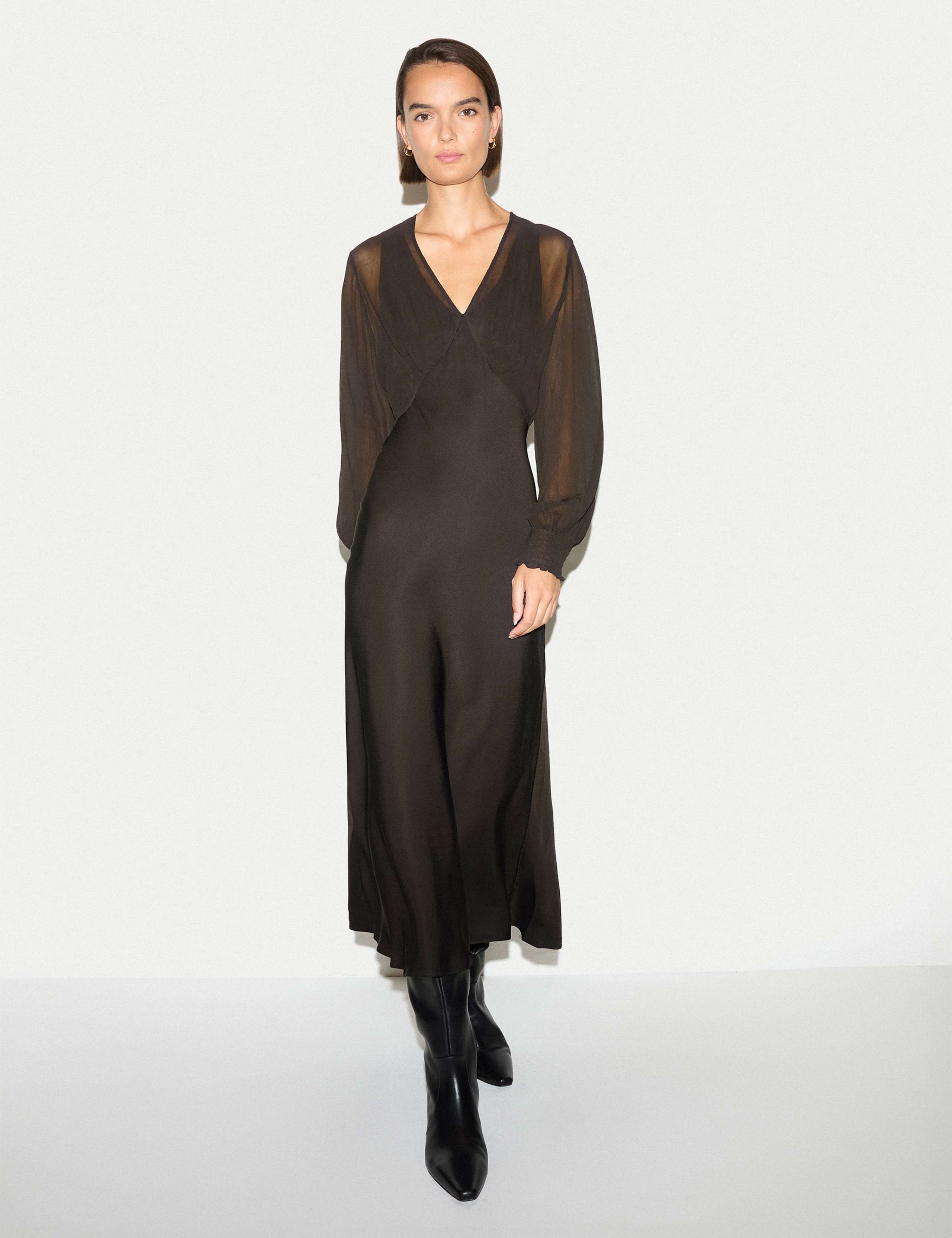 Long Sleeve Bias Midi Dress 3 of 5