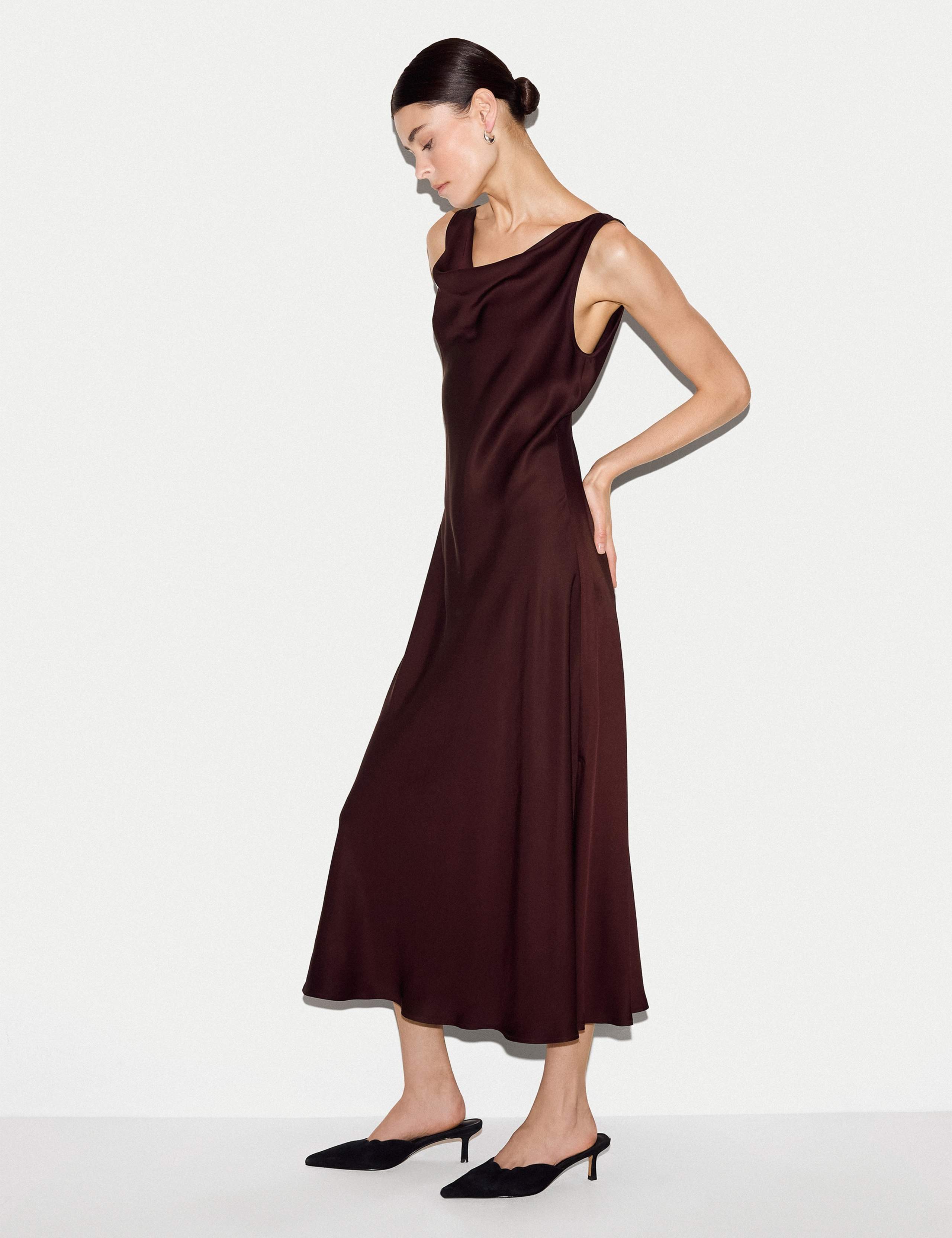 Satin Cowl Neck Midi Dress 3 of 6