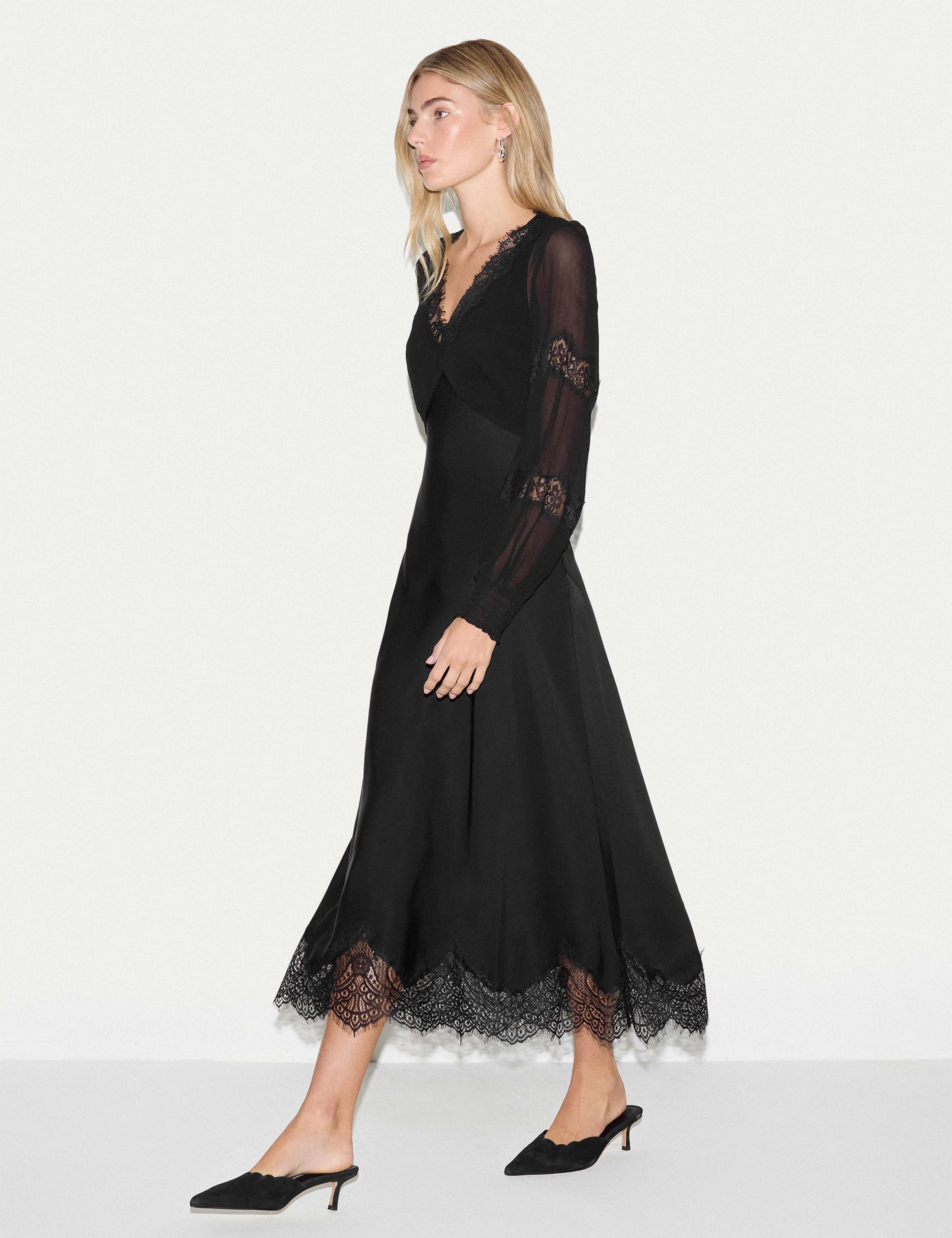 Satin Lace Trim Midi Dress 4 of 5