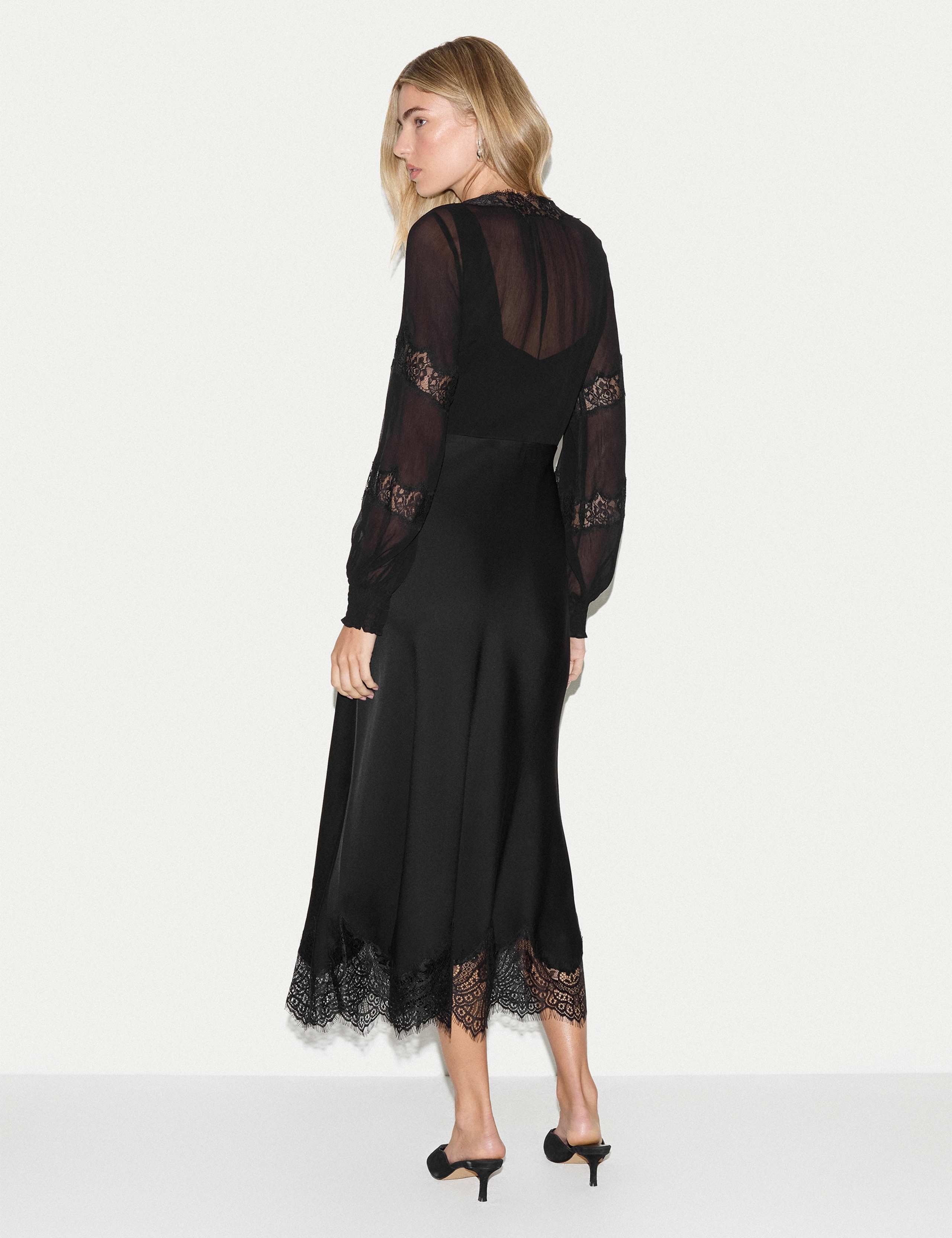 Satin Lace Trim Midi Dress 5 of 5
