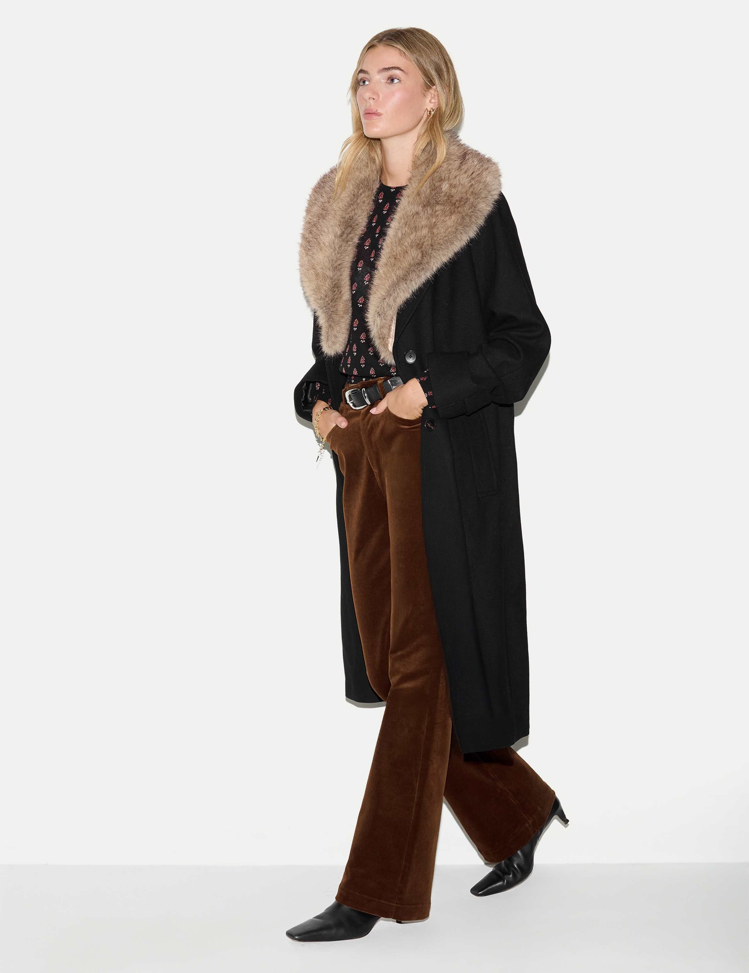 Wool Rich Faux Fur Collar Longline Duster Coat 3 of 5