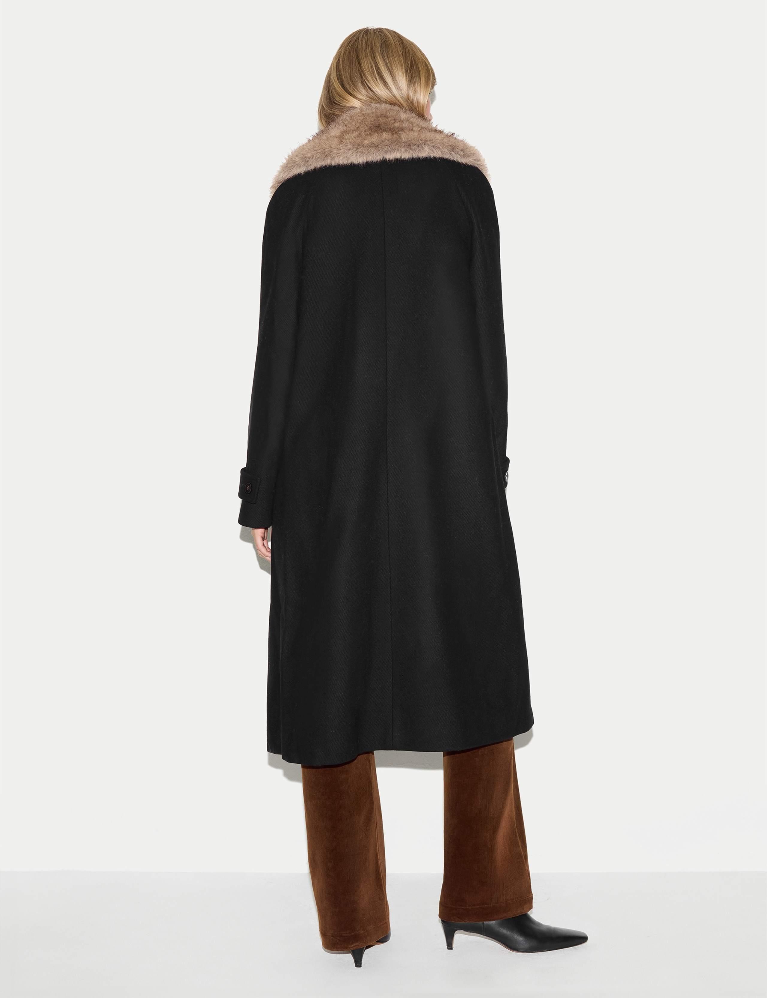 Wool Rich Faux Fur Collar Longline Duster Coat 4 of 5